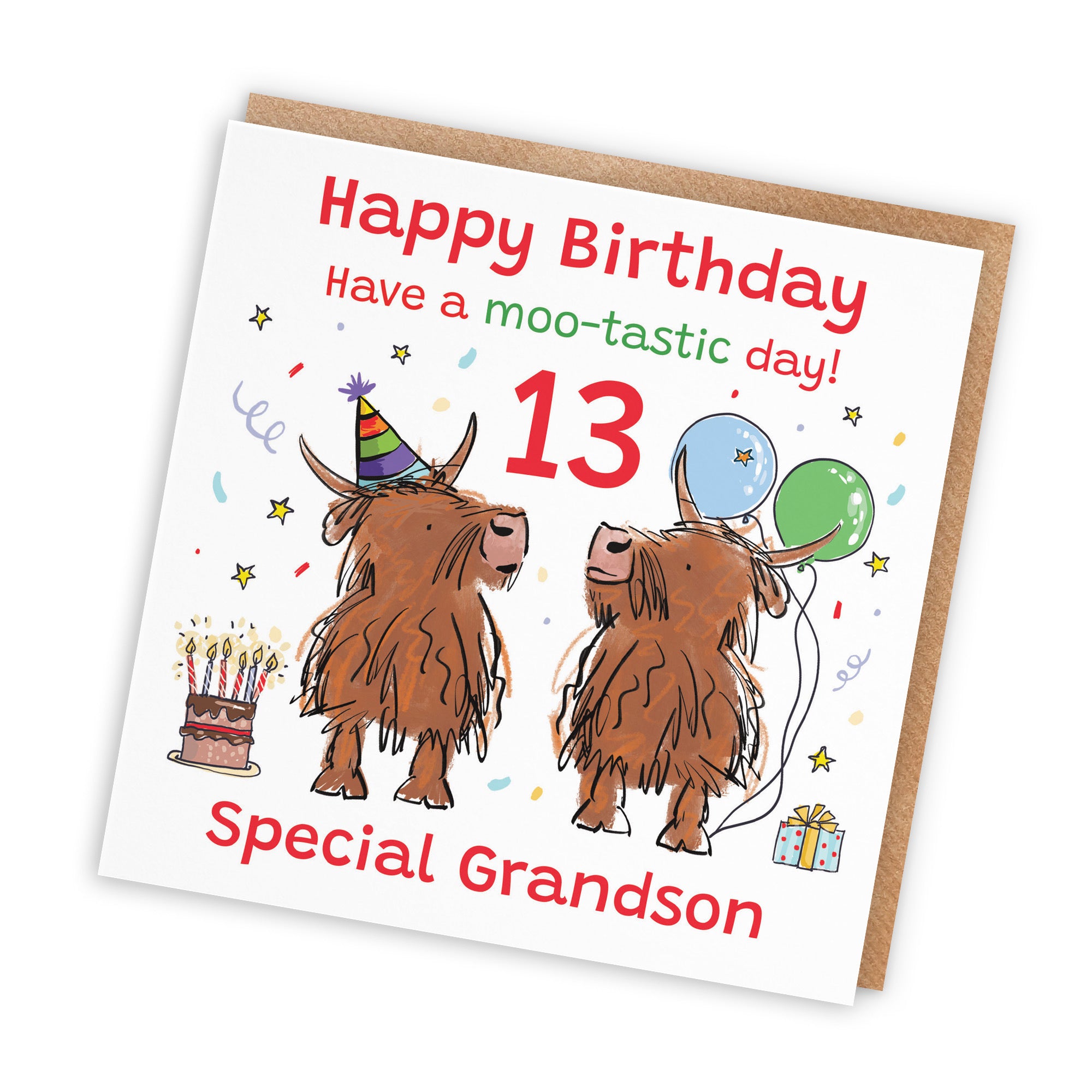 13th Grandson Birthday Card Highland Cows Animal Party - Default Title (RM00944)
