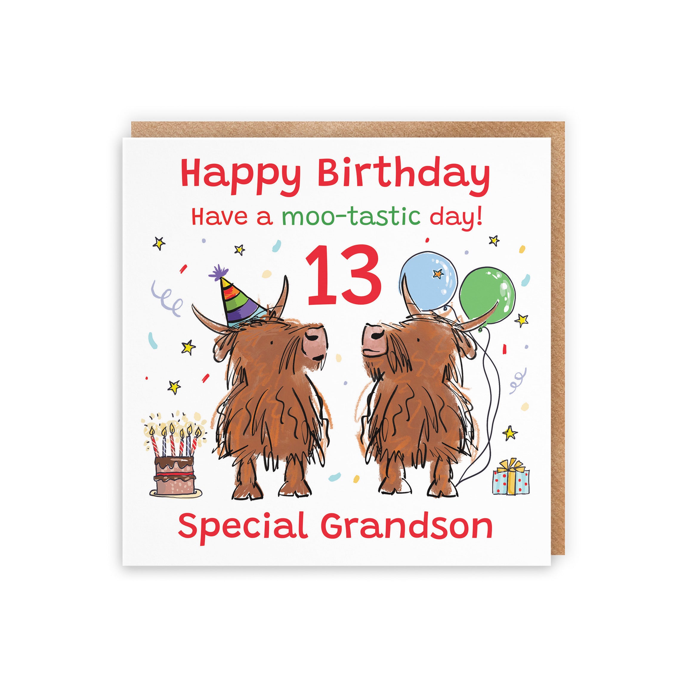 13th Grandson Birthday Card Highland Cows Animal Party - Default Title (RM00944)