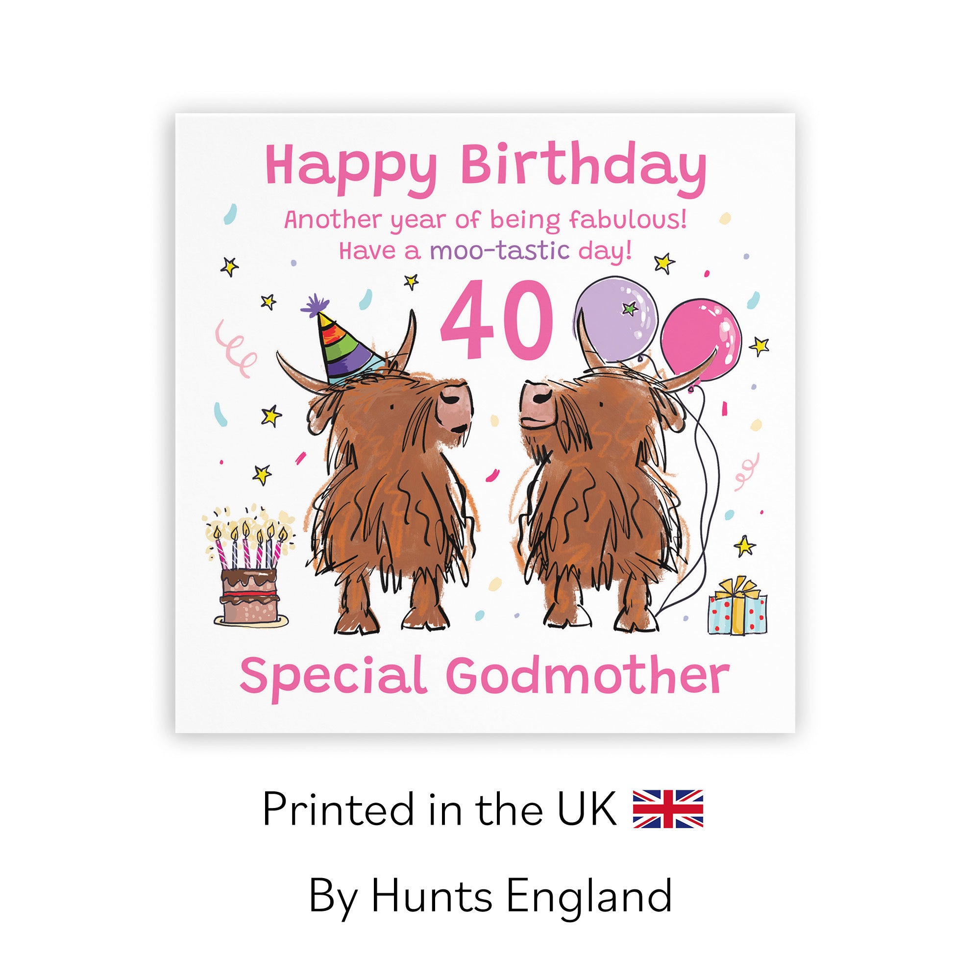 40th Godmother Birthday Card Highland Cows Animal Party - Default Title (RM00946)