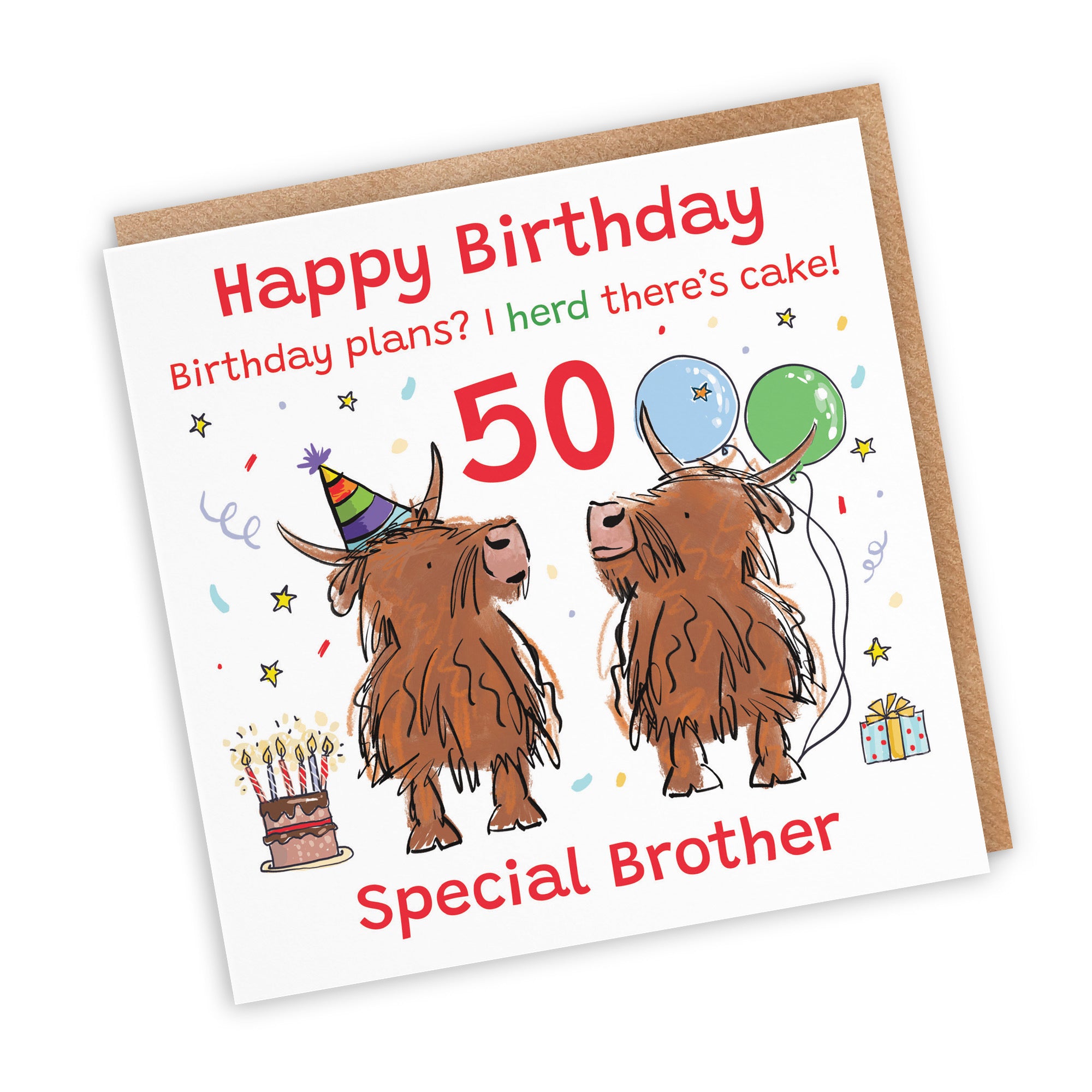 50th Brother Birthday Card Highland Cows Animal Party - Default Title (RM00947)