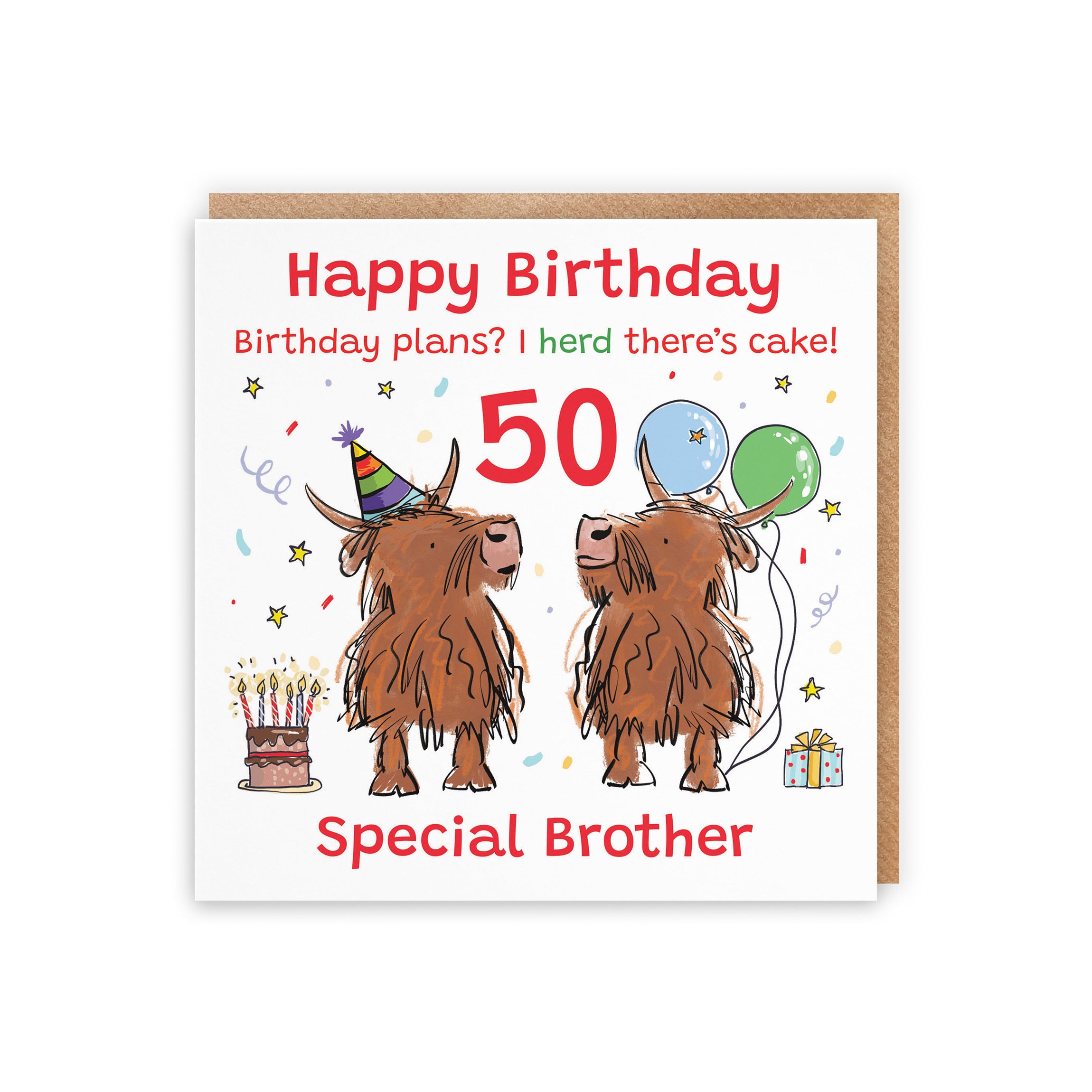 50th Brother Birthday Card Highland Cows Animal Party - Default Title (RM00947)