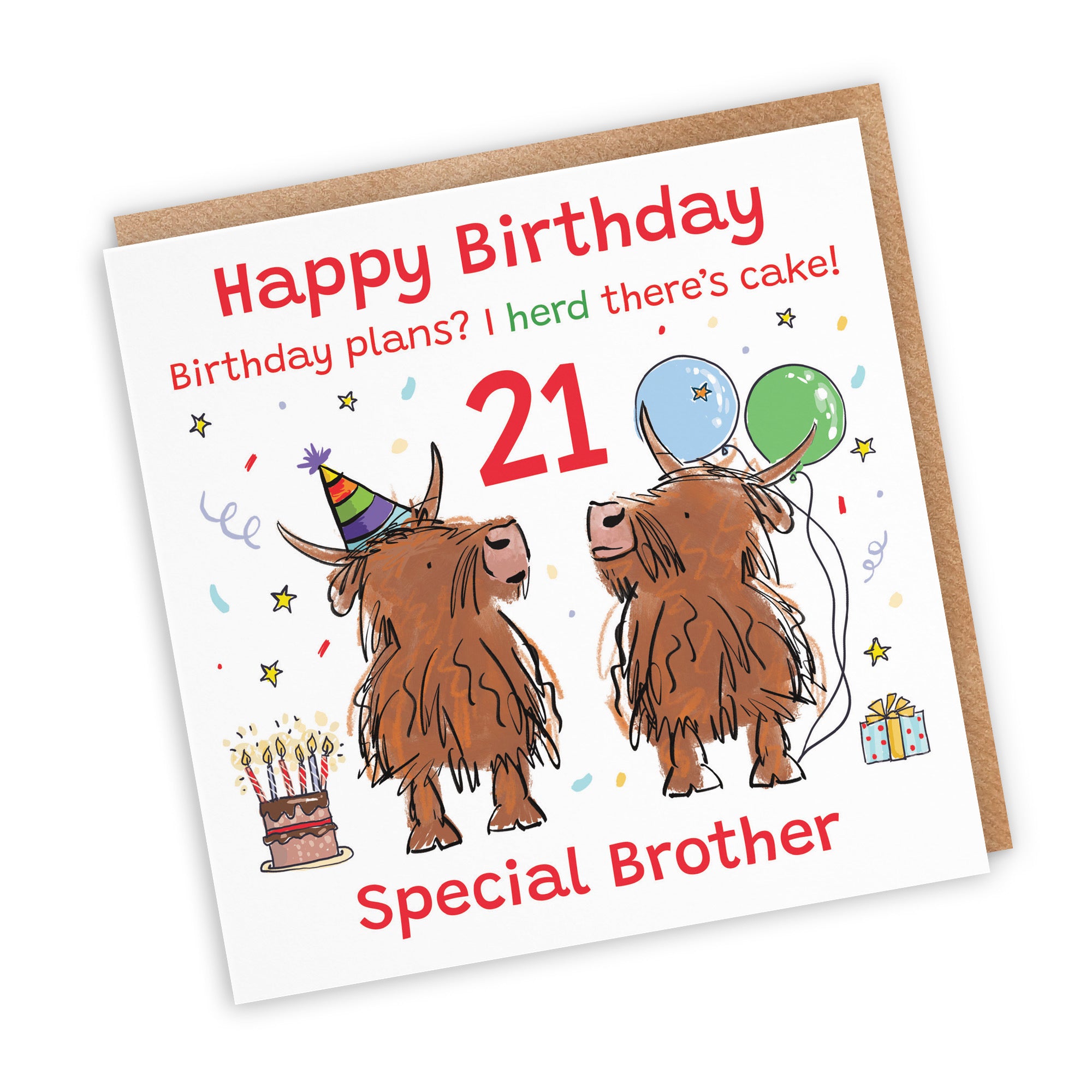 21st Brother Birthday Card Highland Cows Animal Party - Default Title (RM00948)