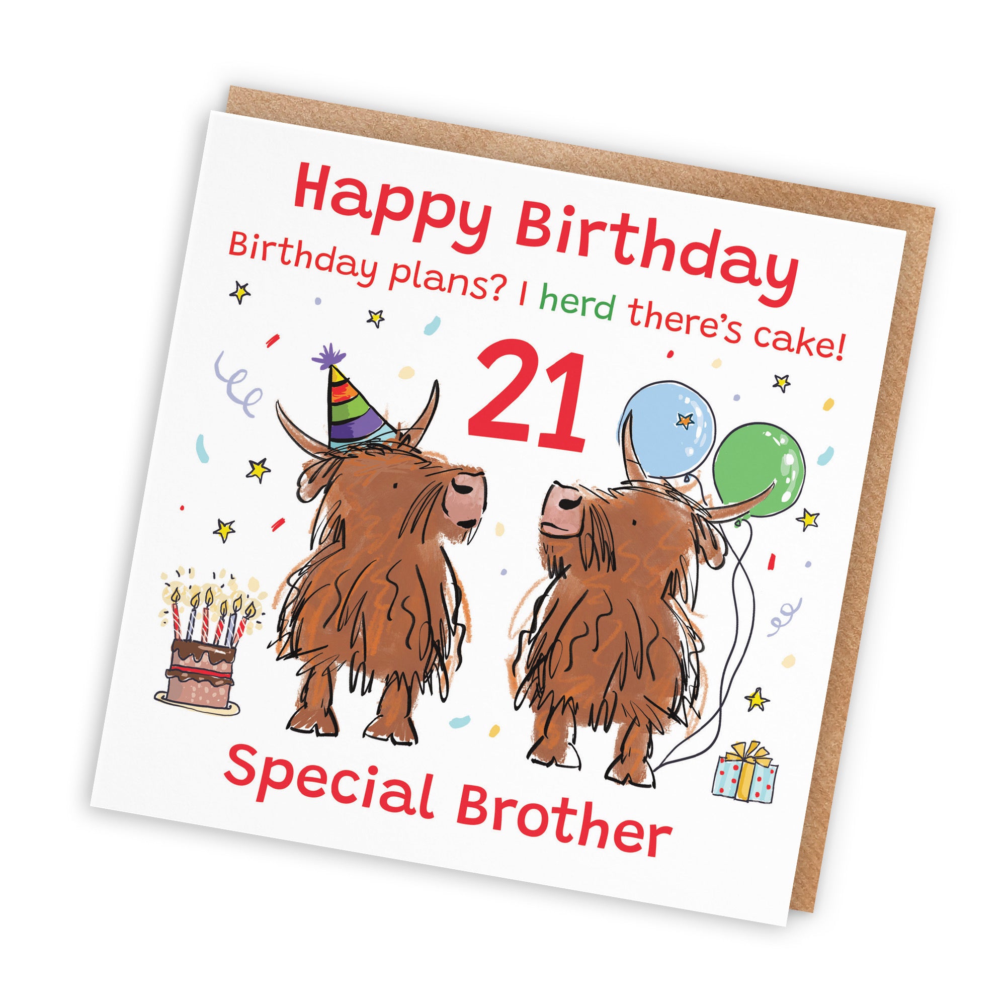 21st Brother Birthday Card Highland Cows Animal Party - Default Title (RM00948)