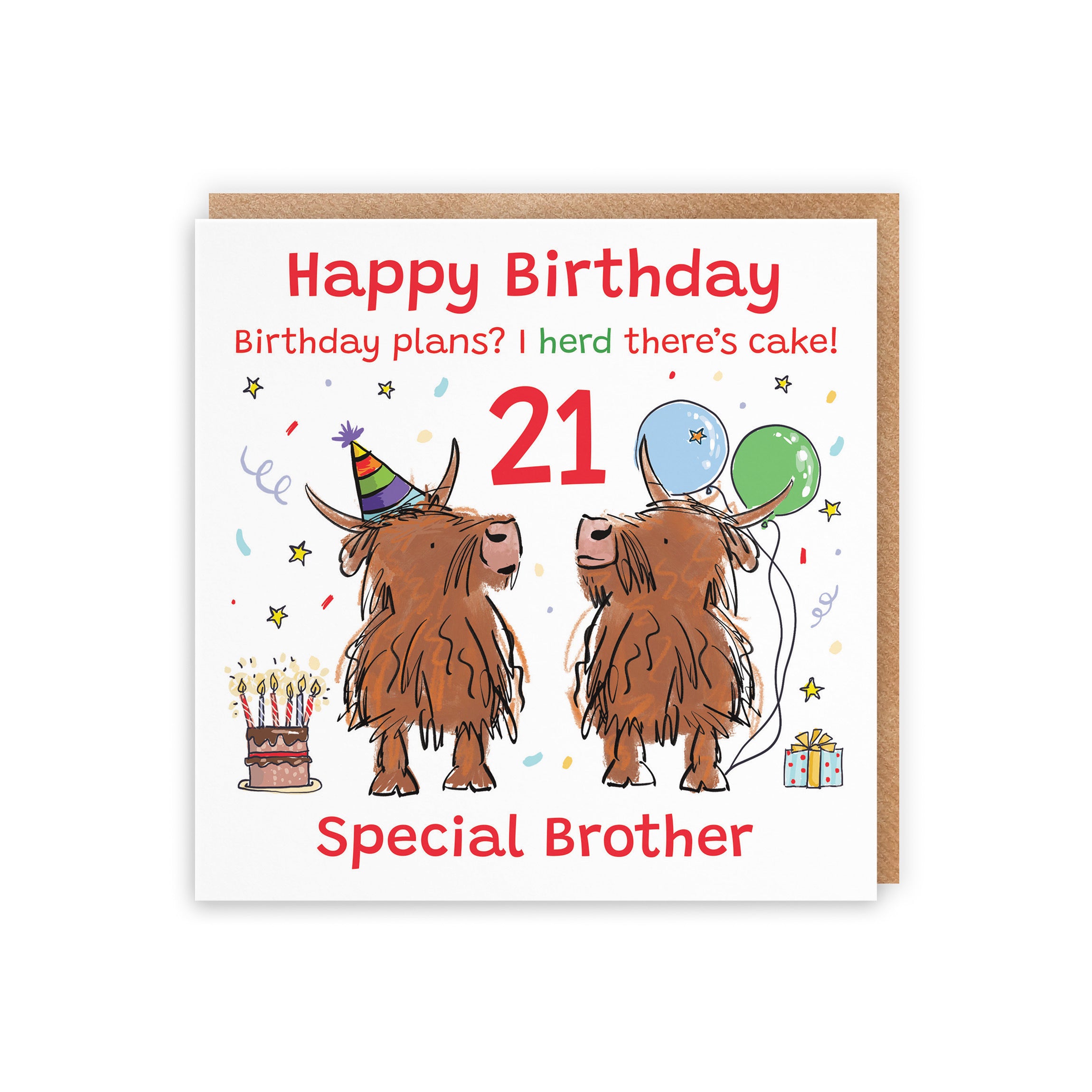 21st Brother Birthday Card Highland Cows Animal Party - Default Title (RM00948)