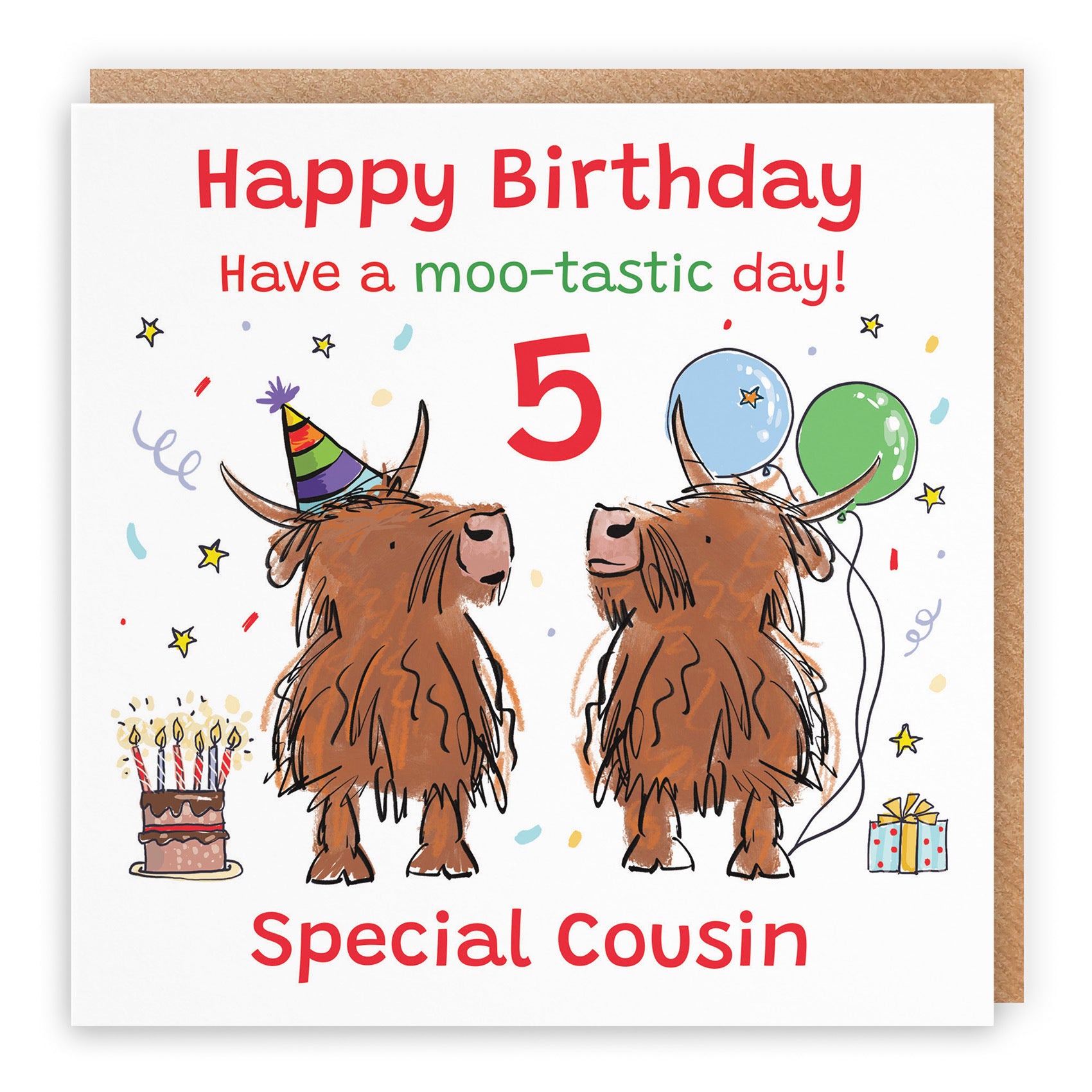 5th Cousin Birthday Card Highland Cows Animal Party - Default Title (RM00956)