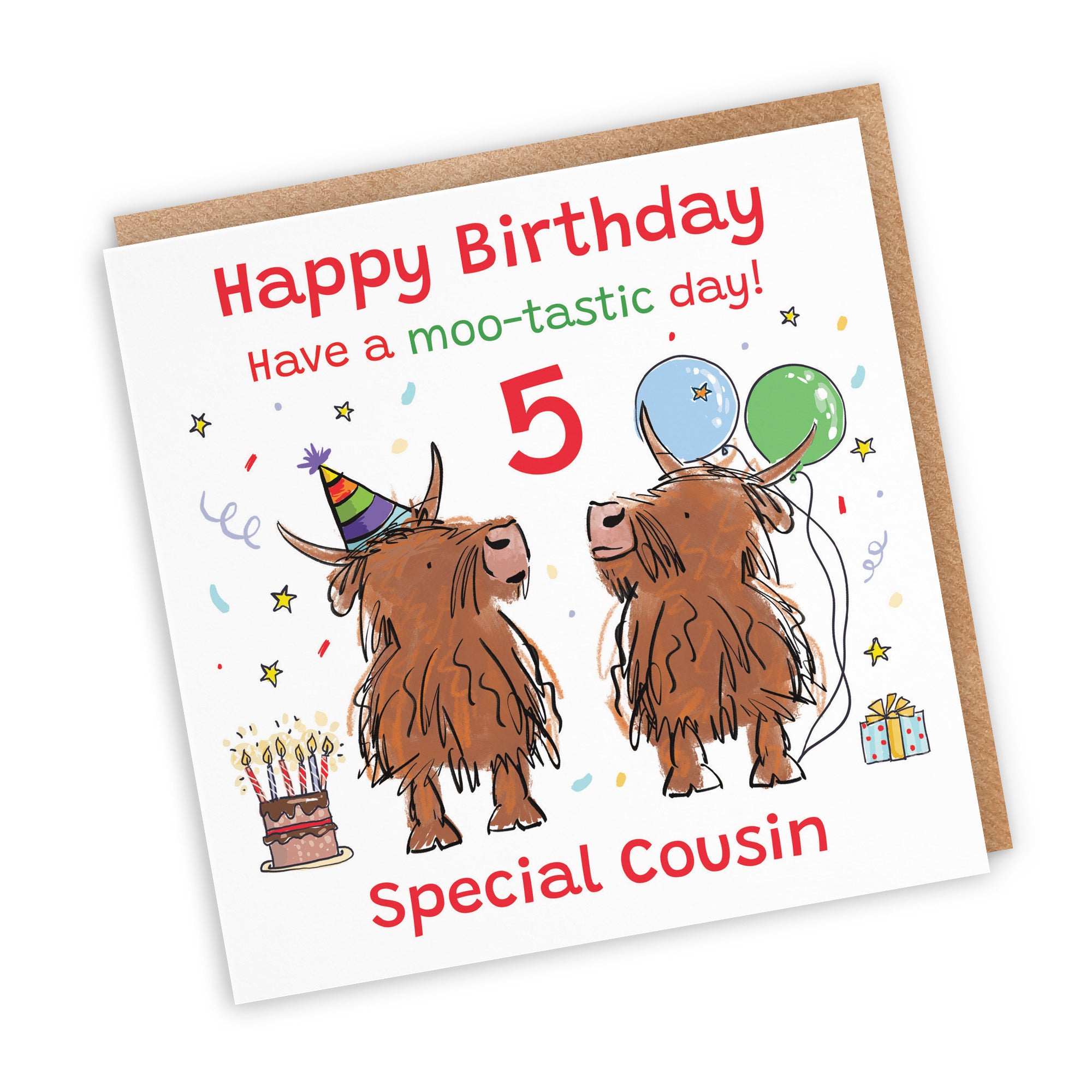 5th Cousin Birthday Card Highland Cows Animal Party - Default Title (RM00956)