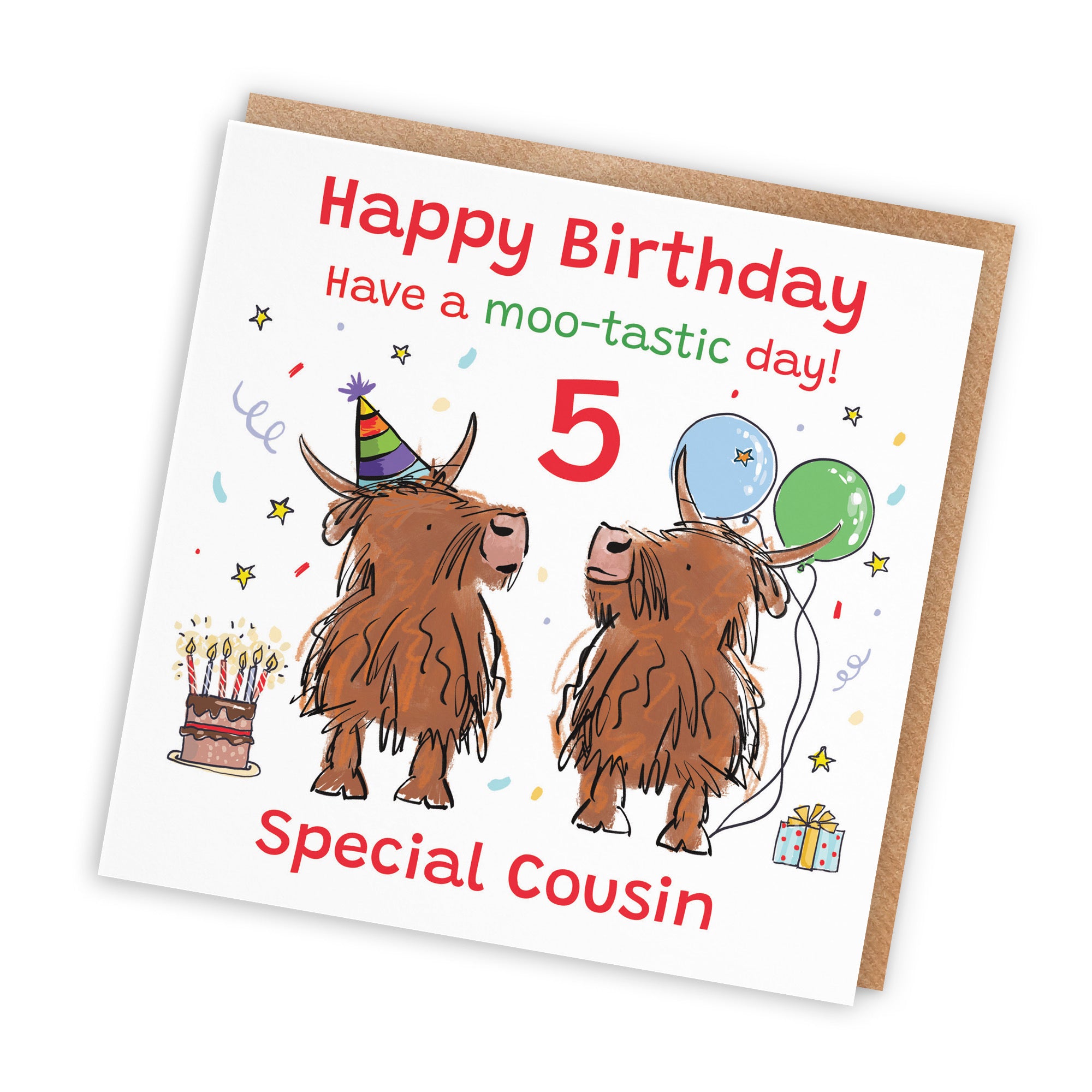 5th Cousin Birthday Card Highland Cows Animal Party - Default Title (RM00956)