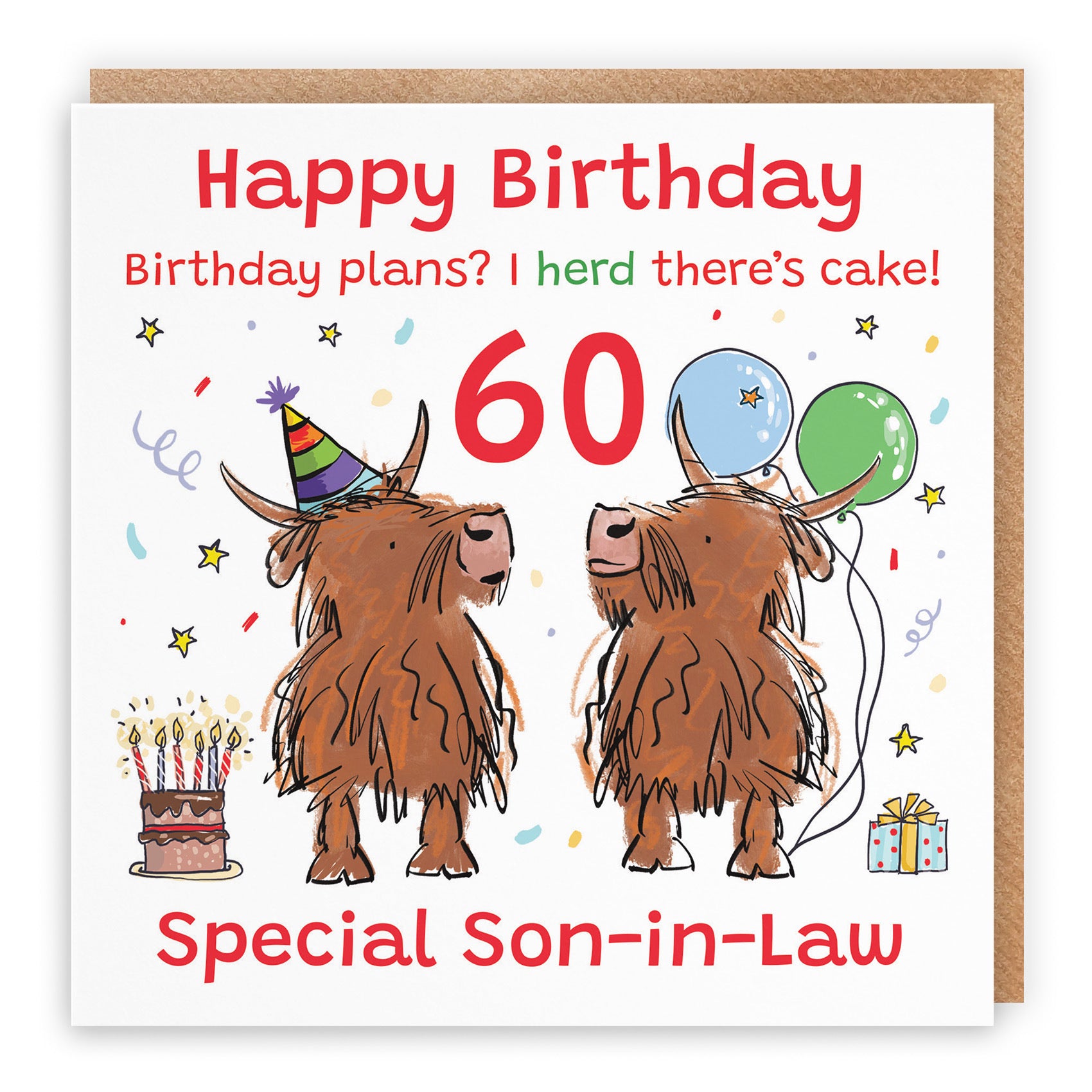 60th Son-in-Law Birthday Card Highland Cows Animal Party - Default Title (RM00958)