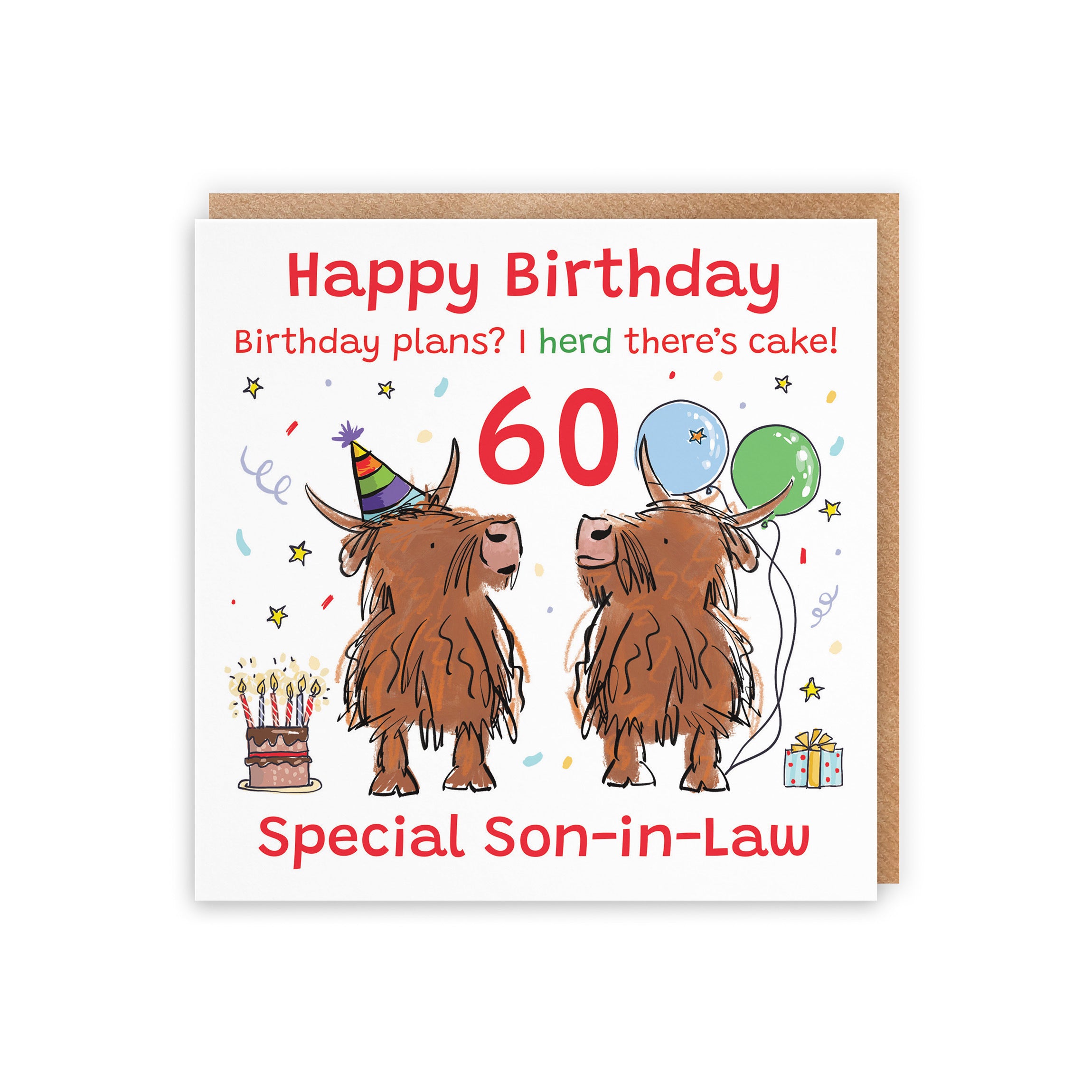 60th Son-in-Law Birthday Card Highland Cows Animal Party - Default Title (RM00958)