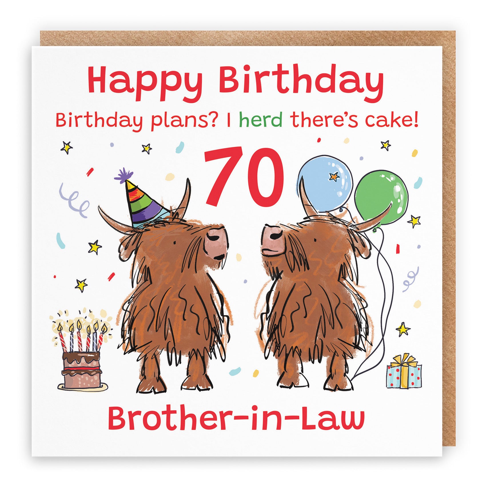 70th Brother-in-Law Birthday Card Highland Cows Animal Party - Default Title (RM00964)