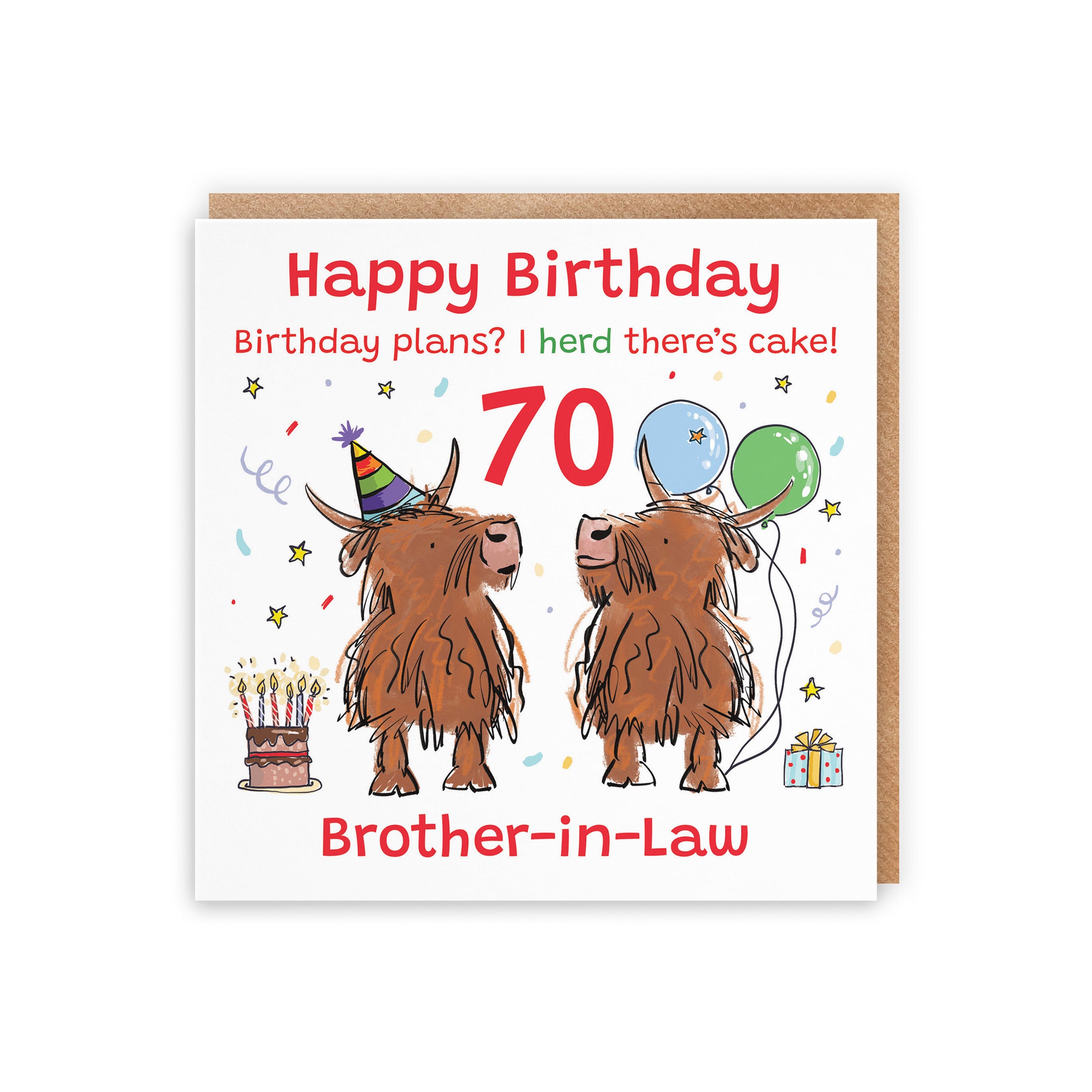 70th Brother-in-Law Birthday Card Highland Cows Animal Party - Default Title (RM00964)