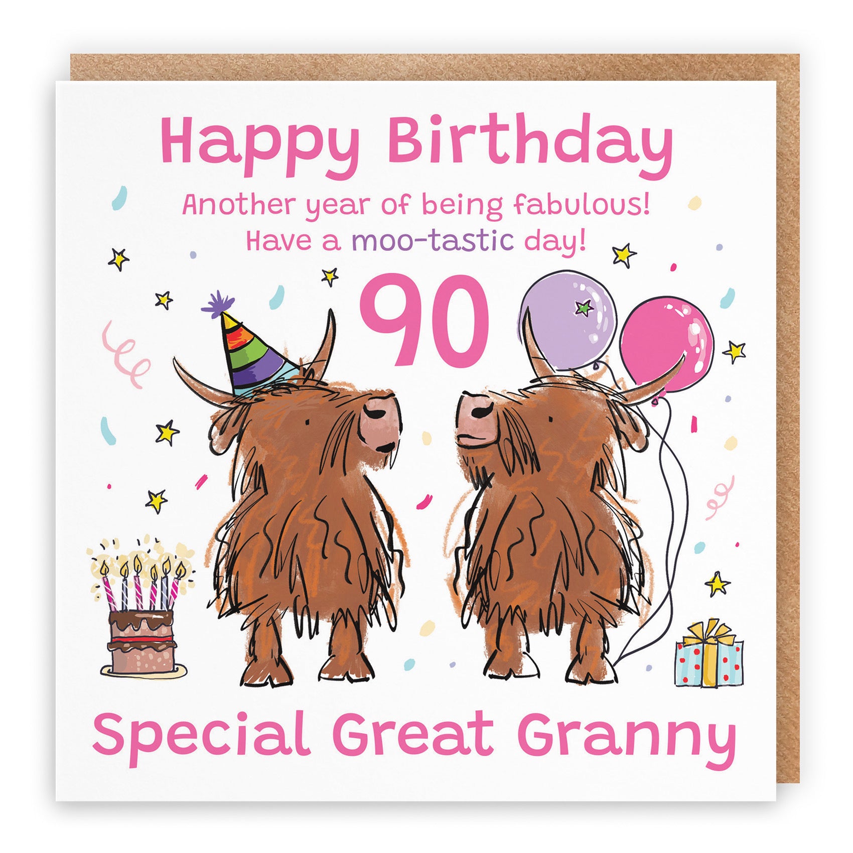 90th Great Granny Birthday Card Highland Cows Animal Party - Default Title (RM00967)