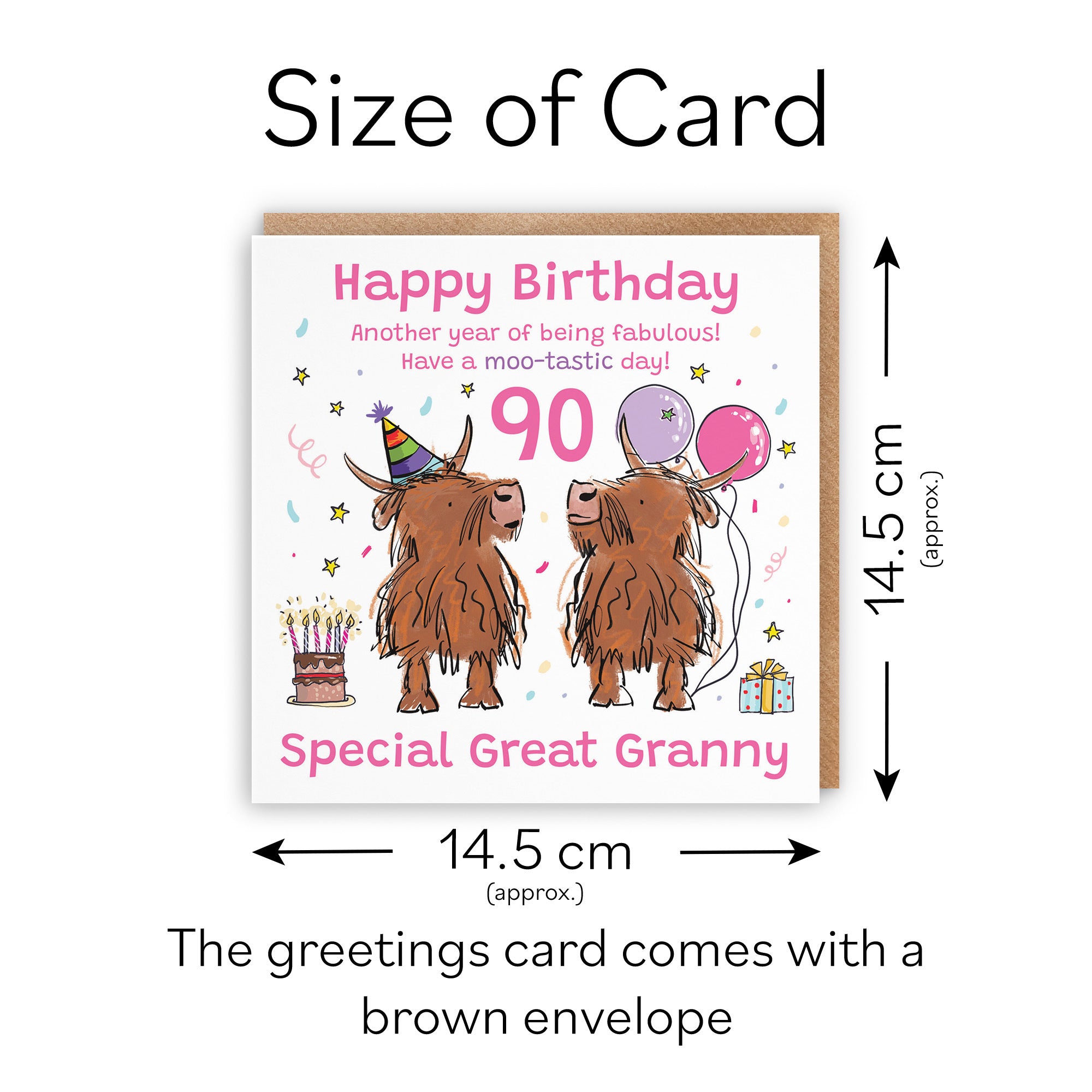 90th Great Granny Birthday Card Highland Cows Animal Party - Default Title (RM00967)