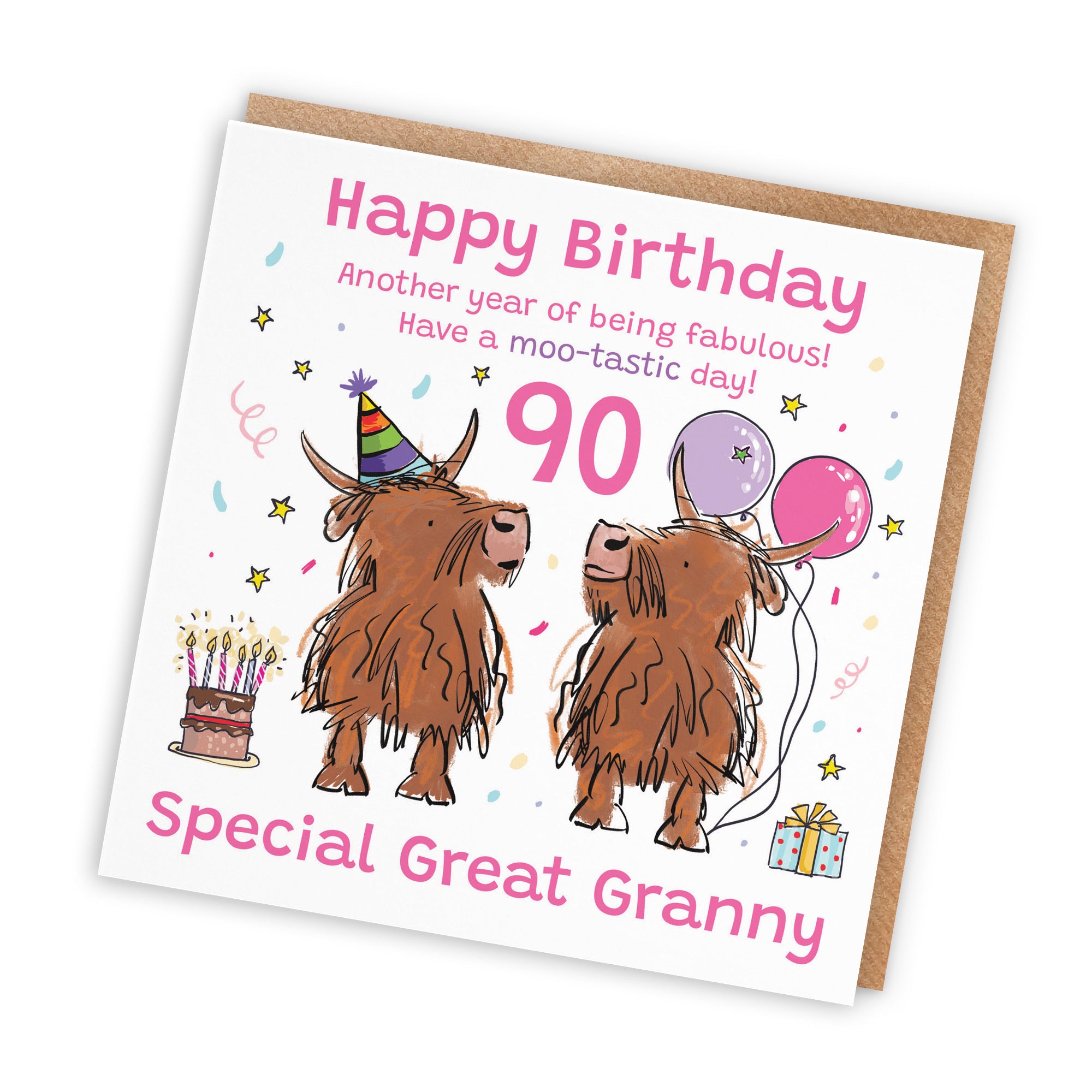 90th Great Granny Birthday Card Highland Cows Animal Party - Default Title (RM00967)