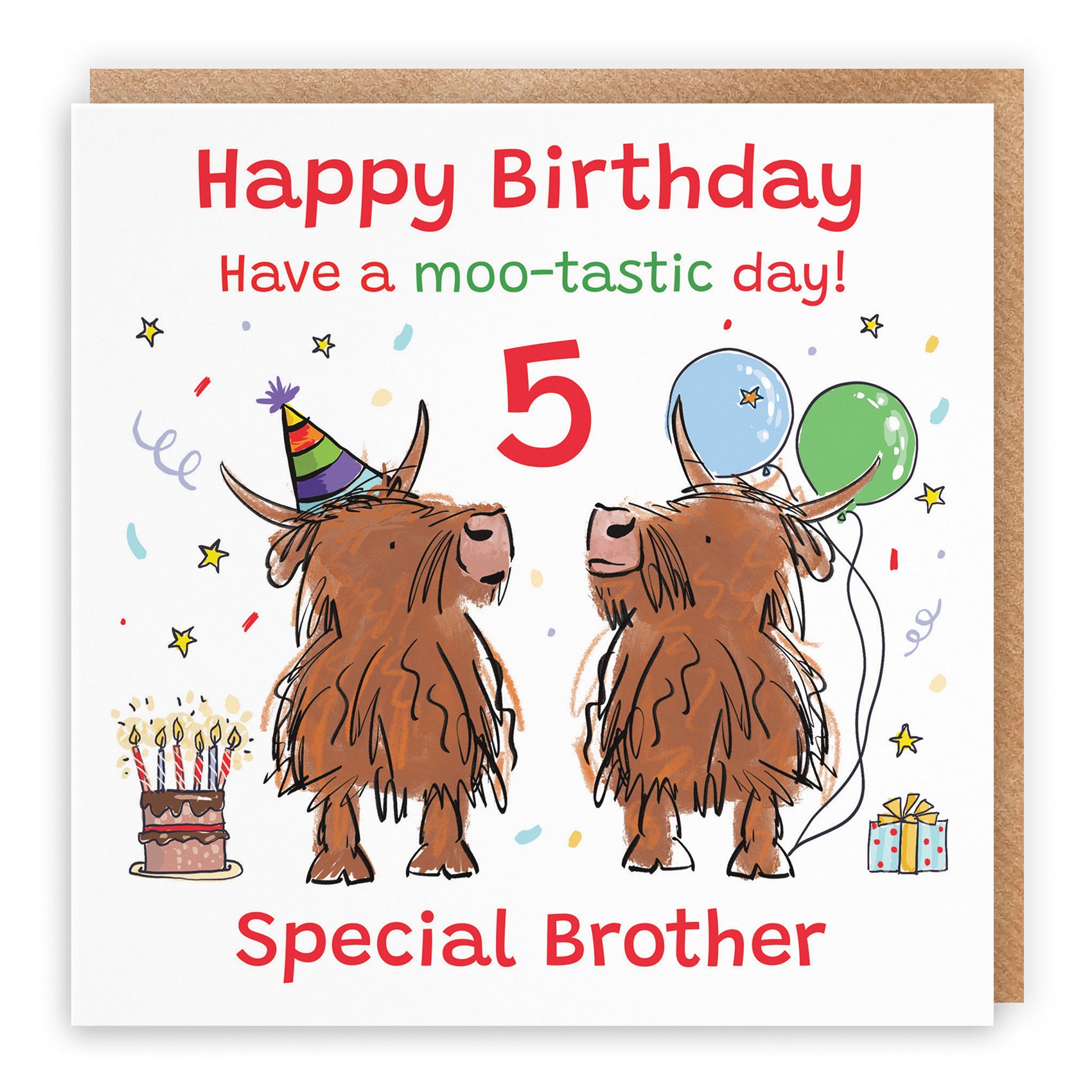 5th Brother Birthday Card Highland Cows Animal Party - Default Title (RM00968)