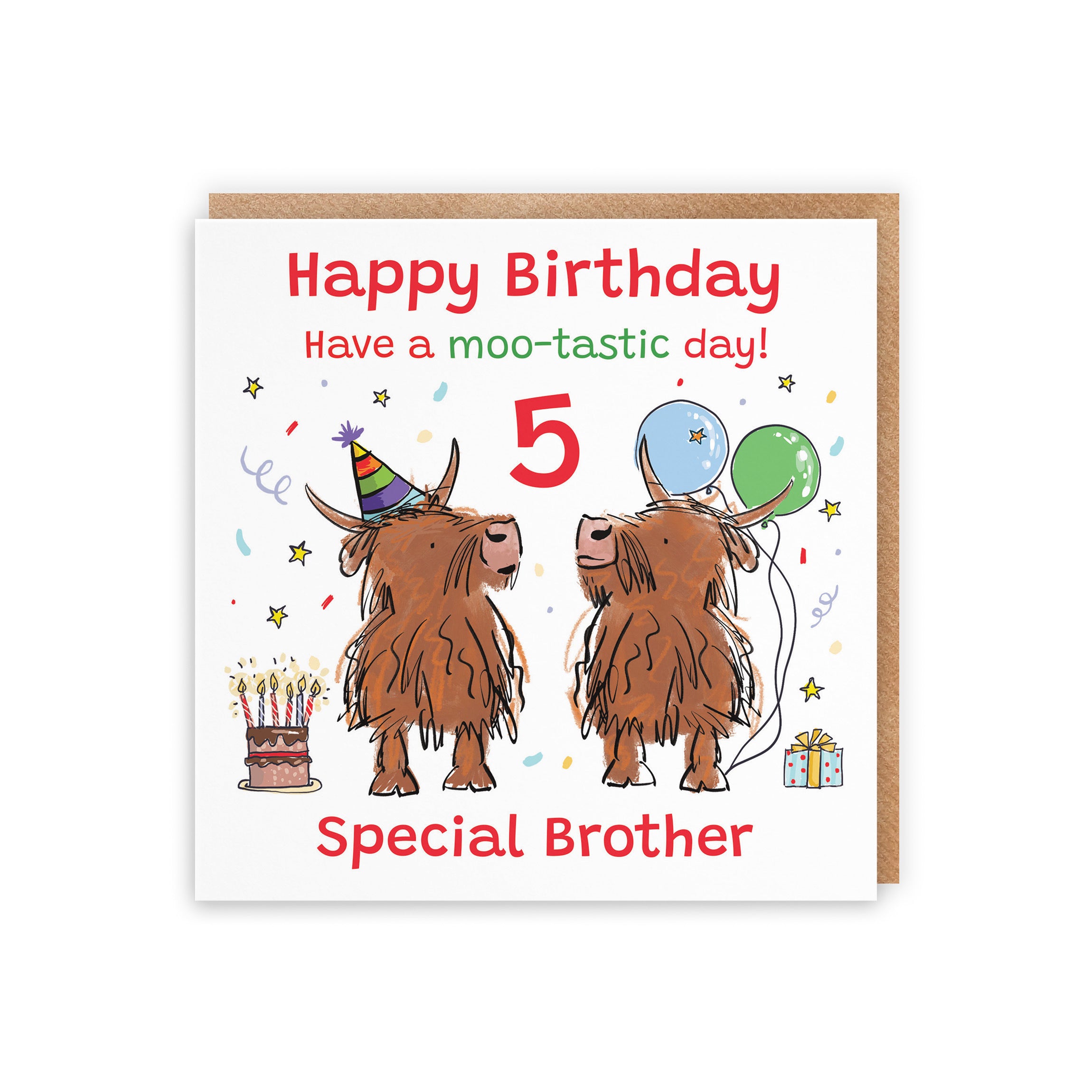 5th Brother Birthday Card Highland Cows Animal Party - Default Title (RM00968)