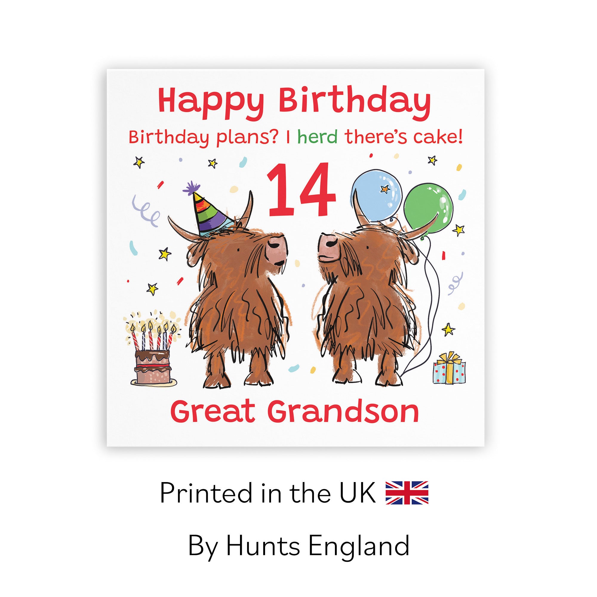 14th Great Grandson Birthday Card Highland Cows Animal Party - Default Title (RM00970)