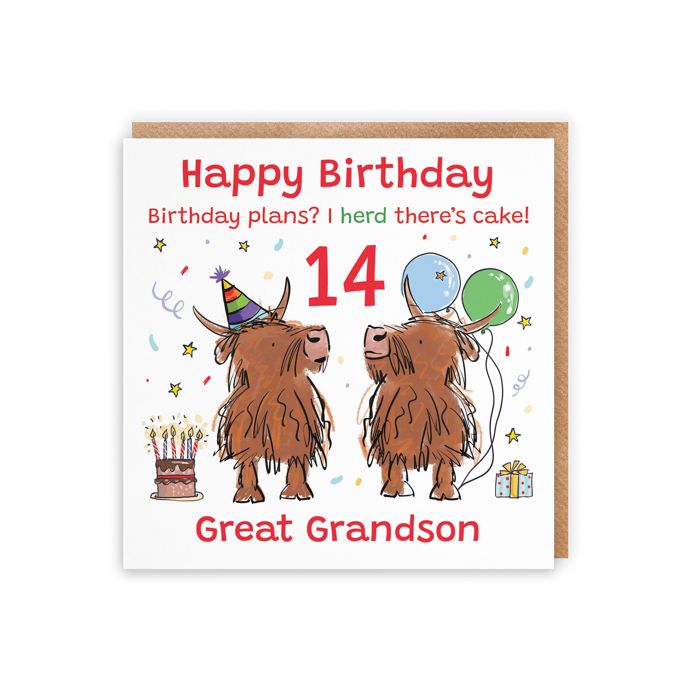 14th Great Grandson Birthday Card Highland Cows Animal Party - Default Title (RM00970)