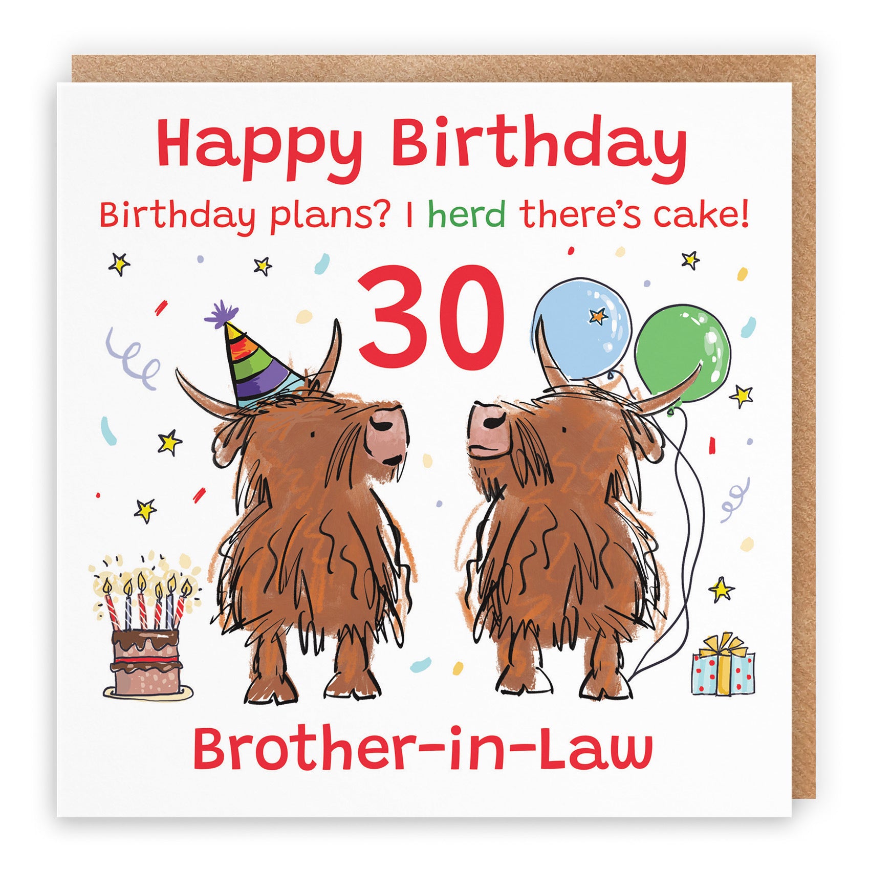 30th Brother-in-Law Birthday Card Highland Cows Animal Party - Default Title (RM00972)