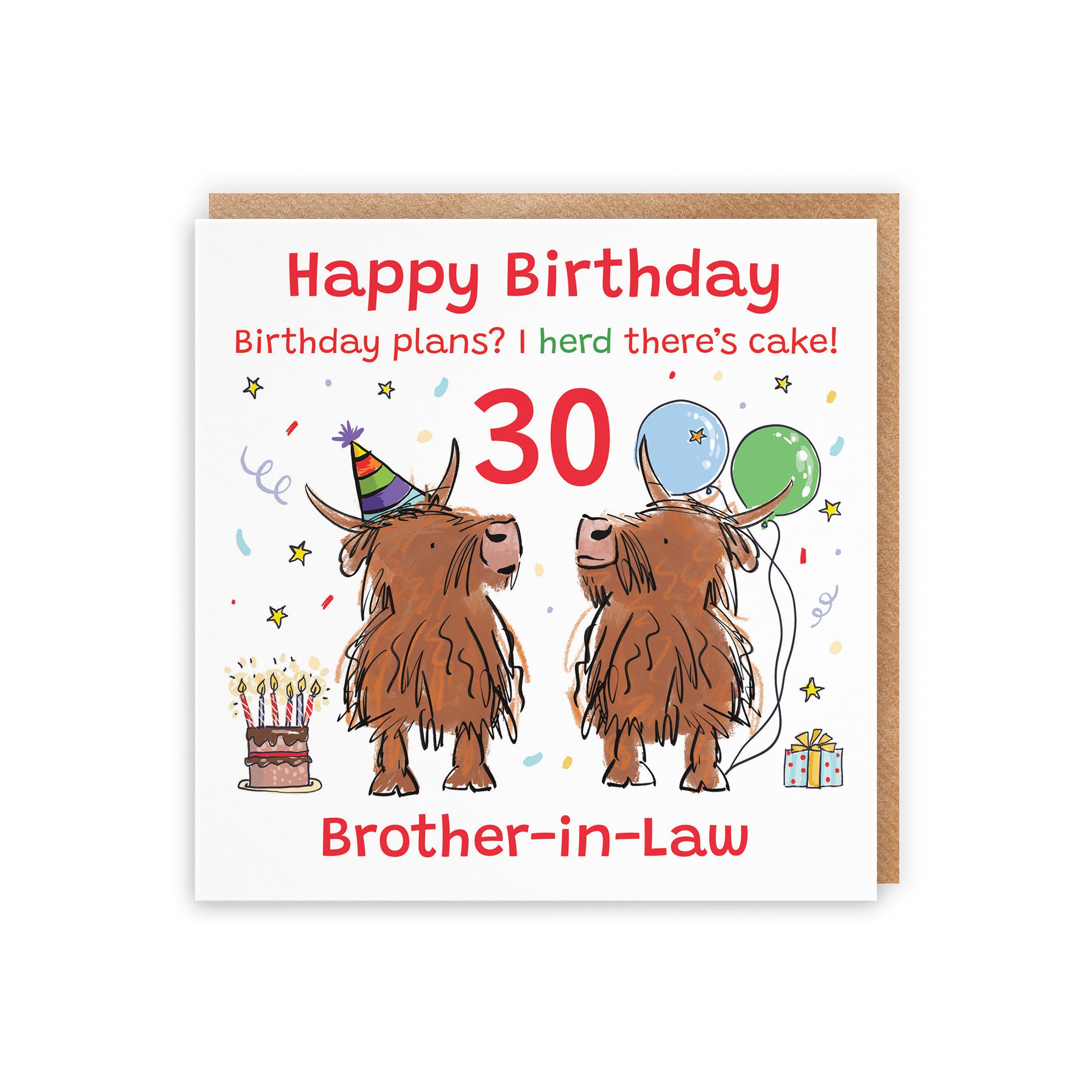 30th Brother-in-Law Birthday Card Highland Cows Animal Party - Default Title (RM00972)