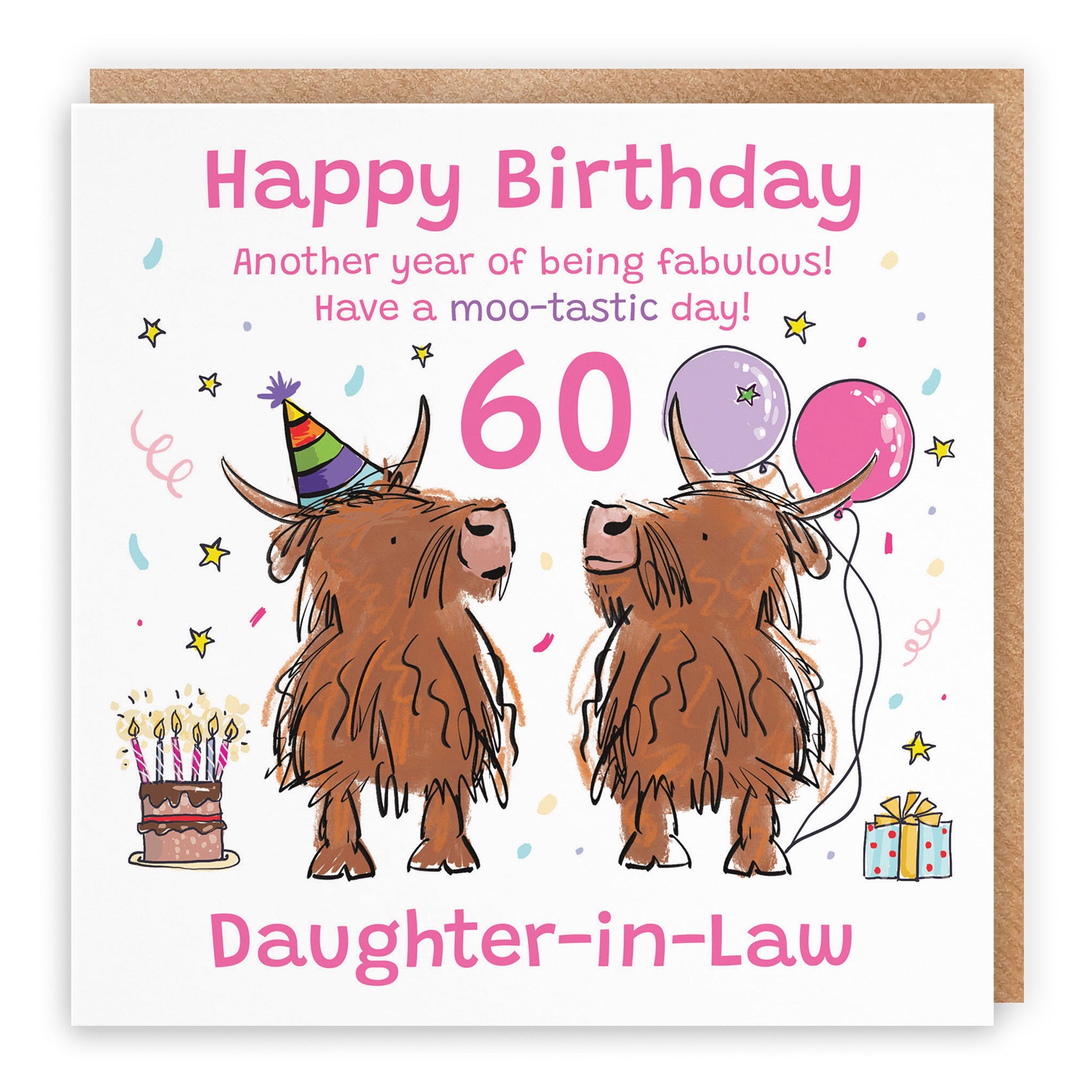 60th Daughter-in-Law Birthday Card Highland Cows Animal Party - Default Title (RM00981)