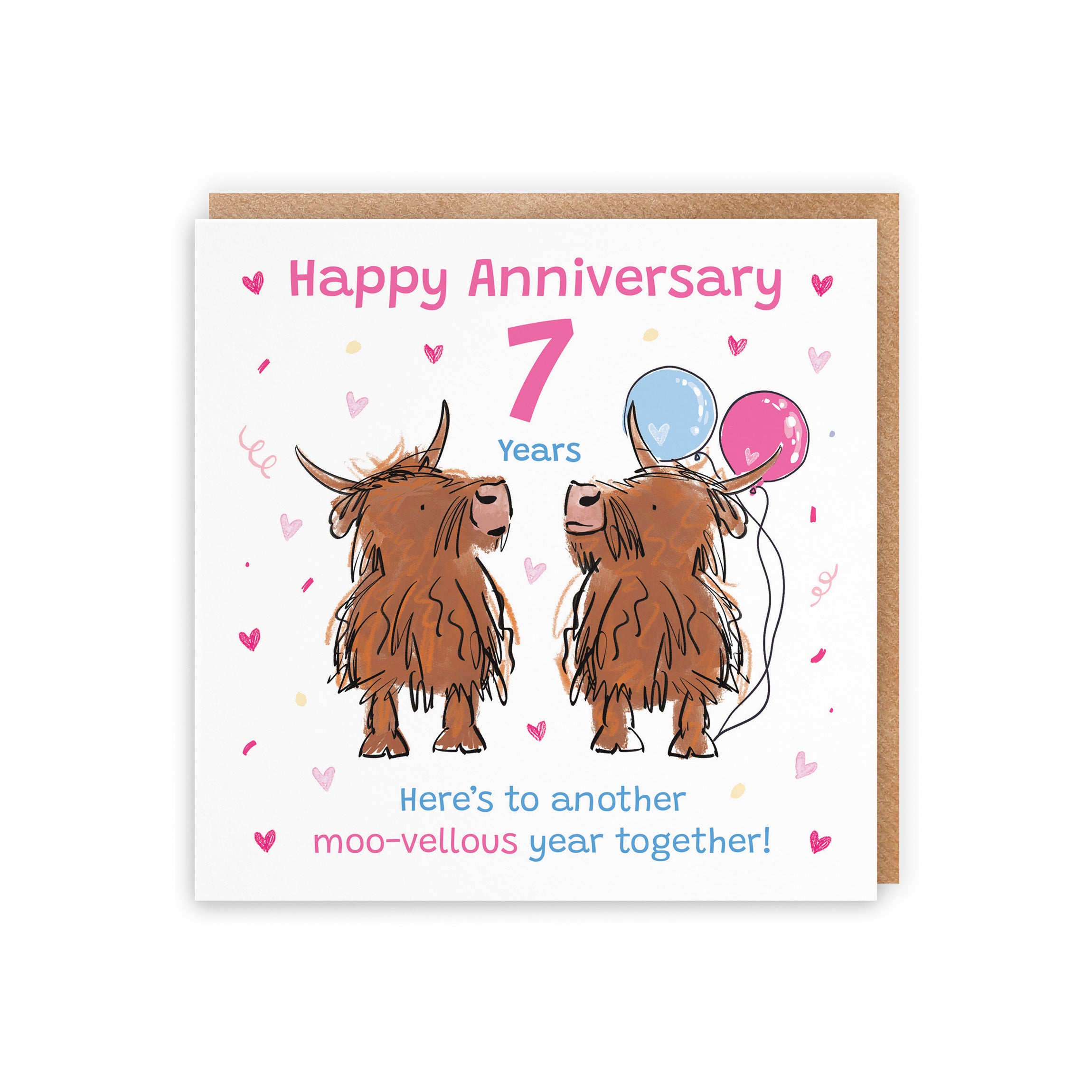 7th Anniversary Card Highland Cows Animal Party - Default Title (RM00982)