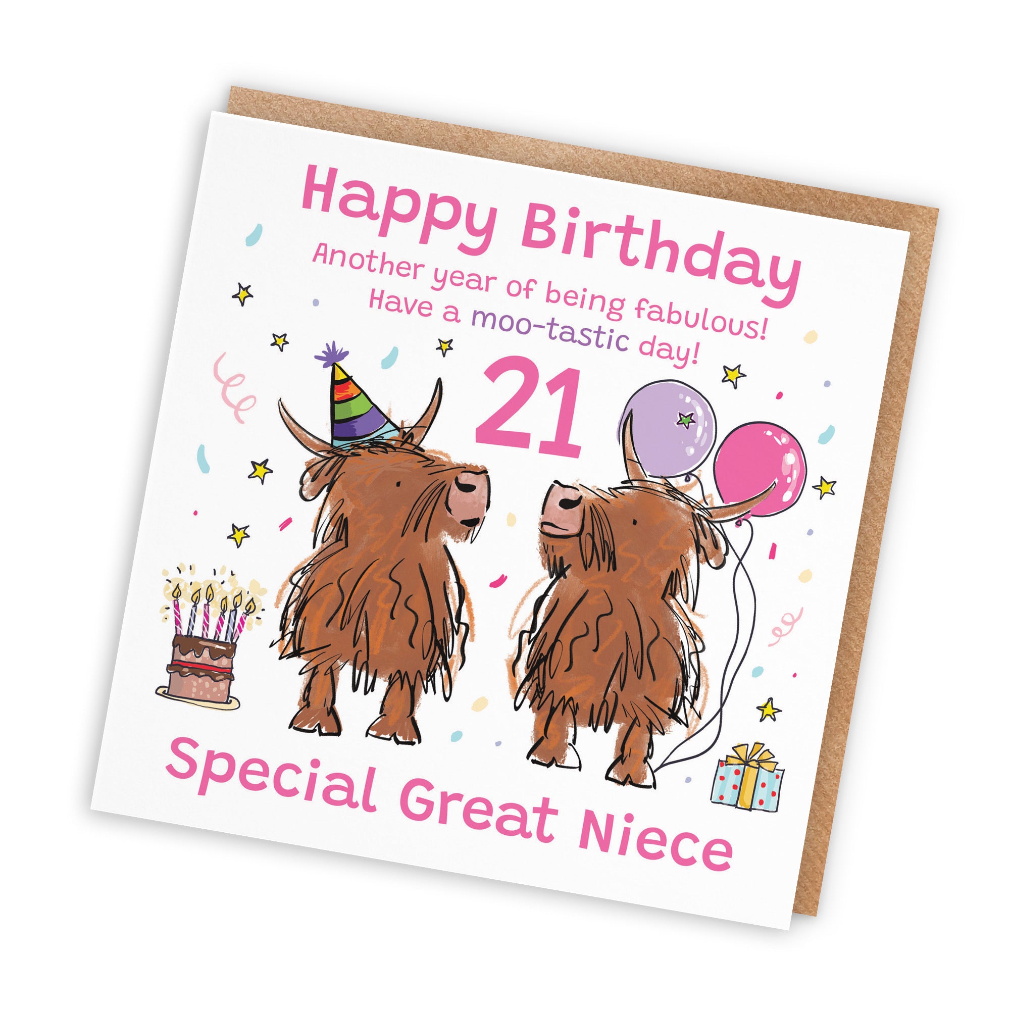 21st Great Niece Birthday Card Highland Cows Animal Party - Default Title (RM01017)