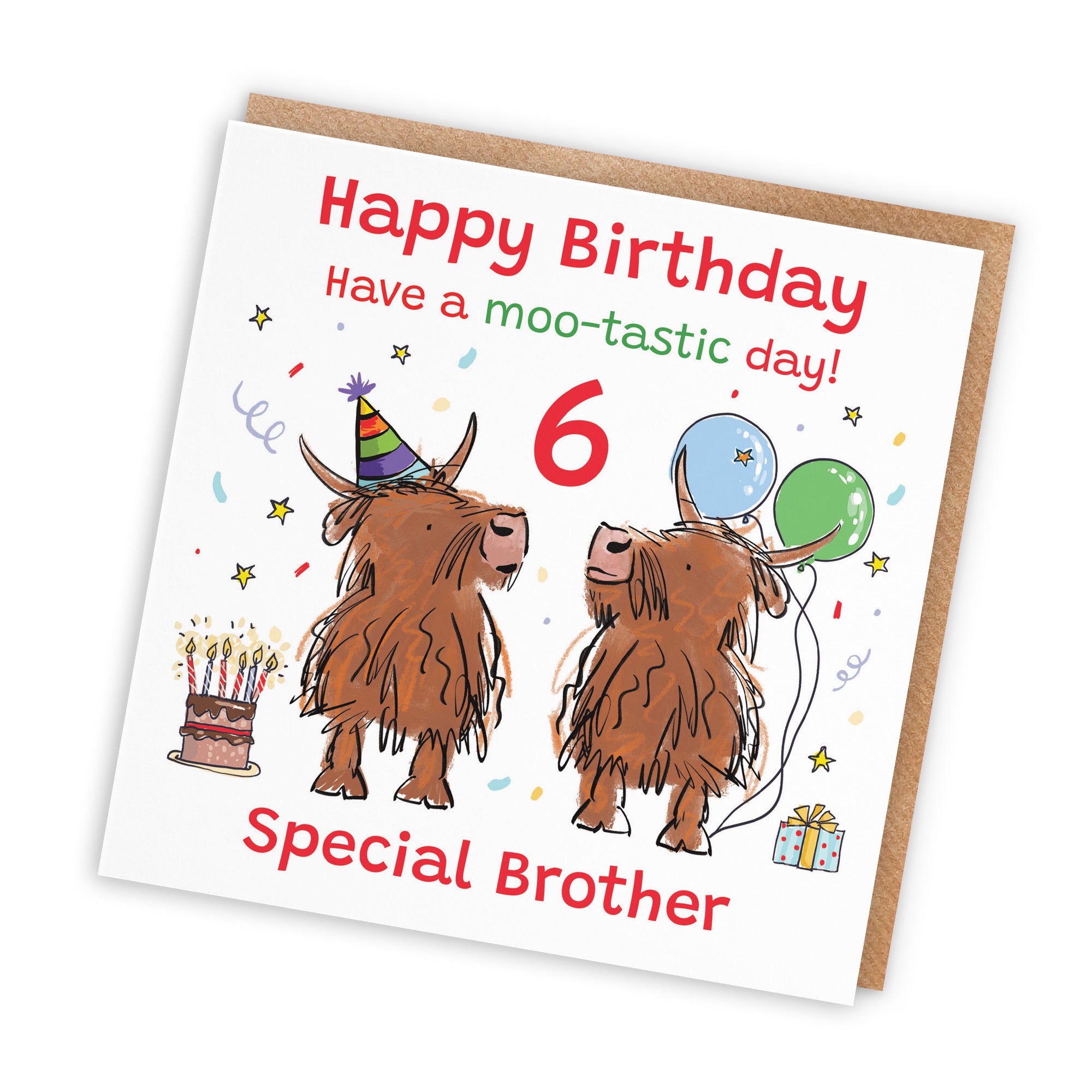 6th Brother Birthday Card Highland Cows Animal Party - Default Title (RM01026)