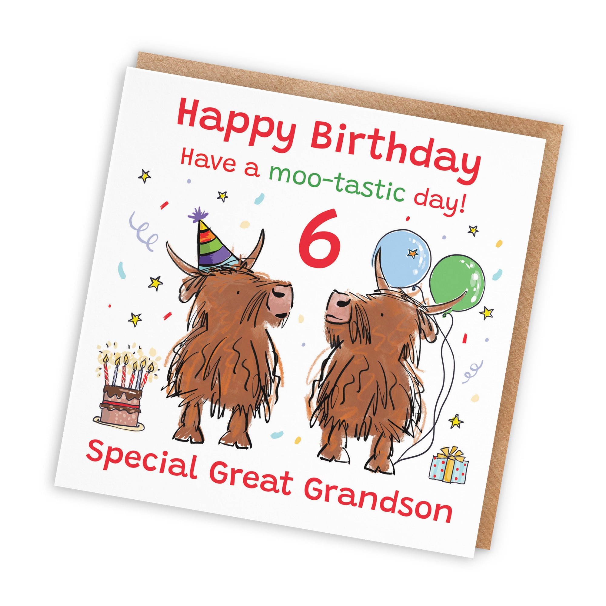 6th Great Grandson Birthday Card Highland Cows Animal Party - Default Title (RM01027)