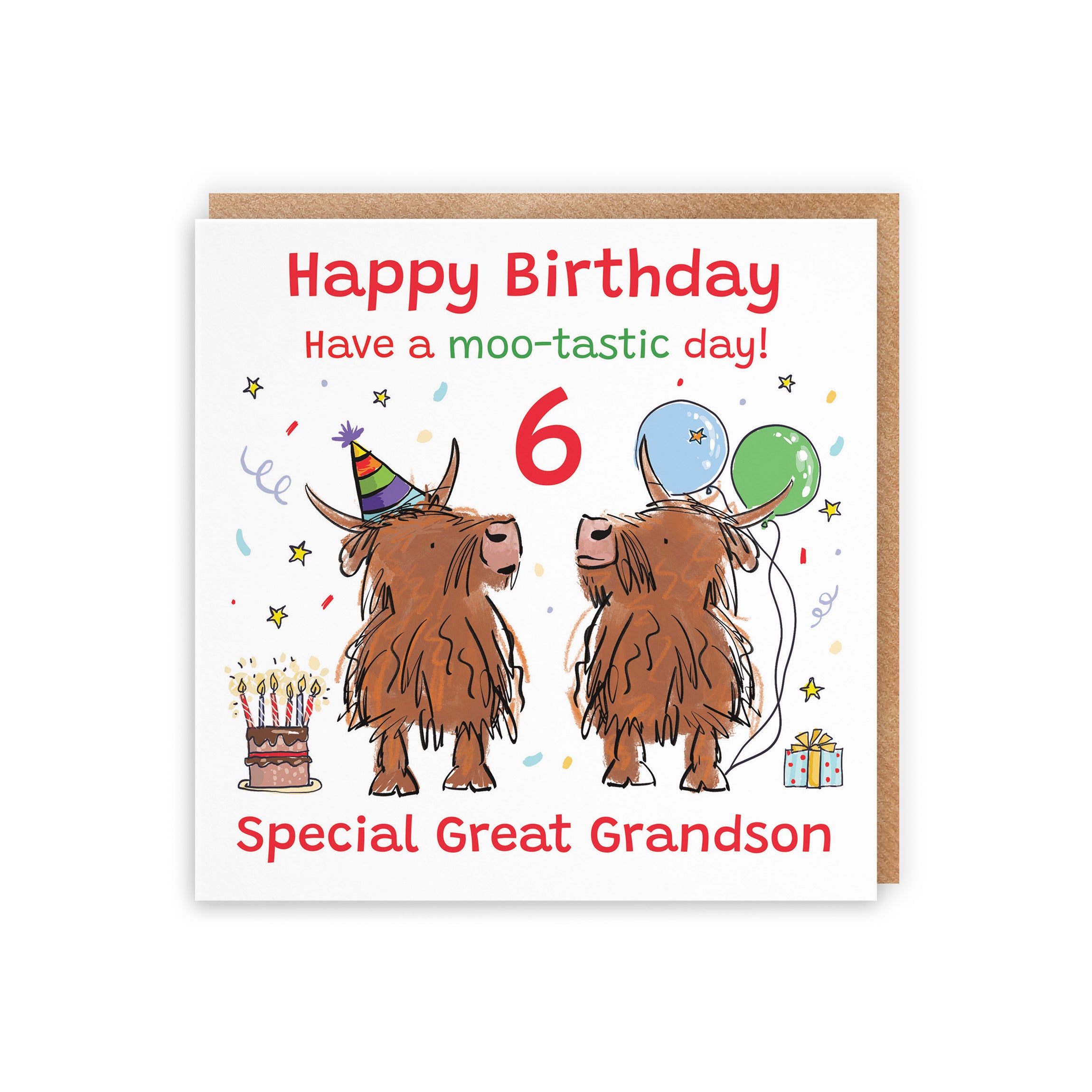 6th Great Grandson Birthday Card Highland Cows Animal Party - Default Title (RM01027)