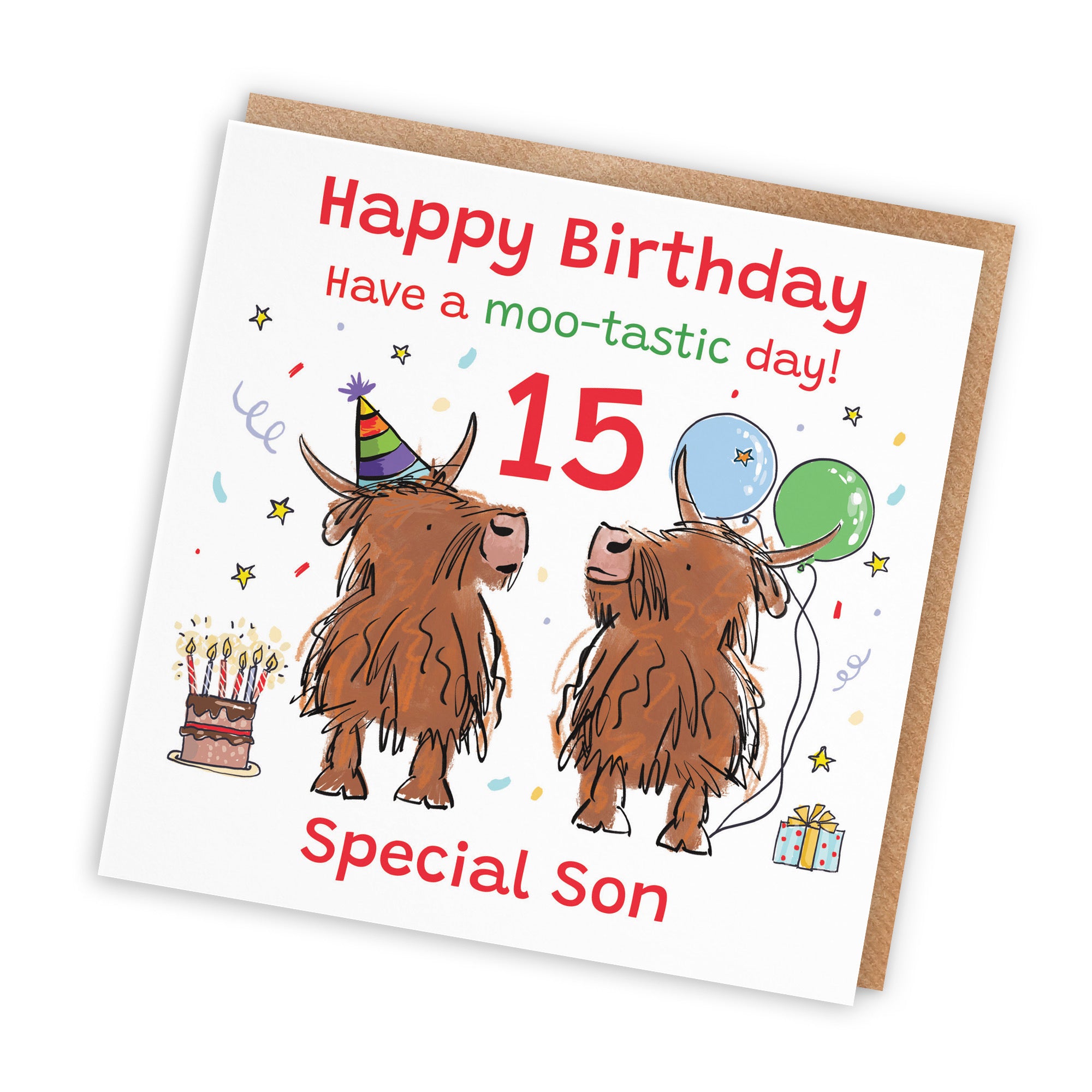 15th Son Birthday Card Highland Cows Animal Party - Default Title (RM01028)