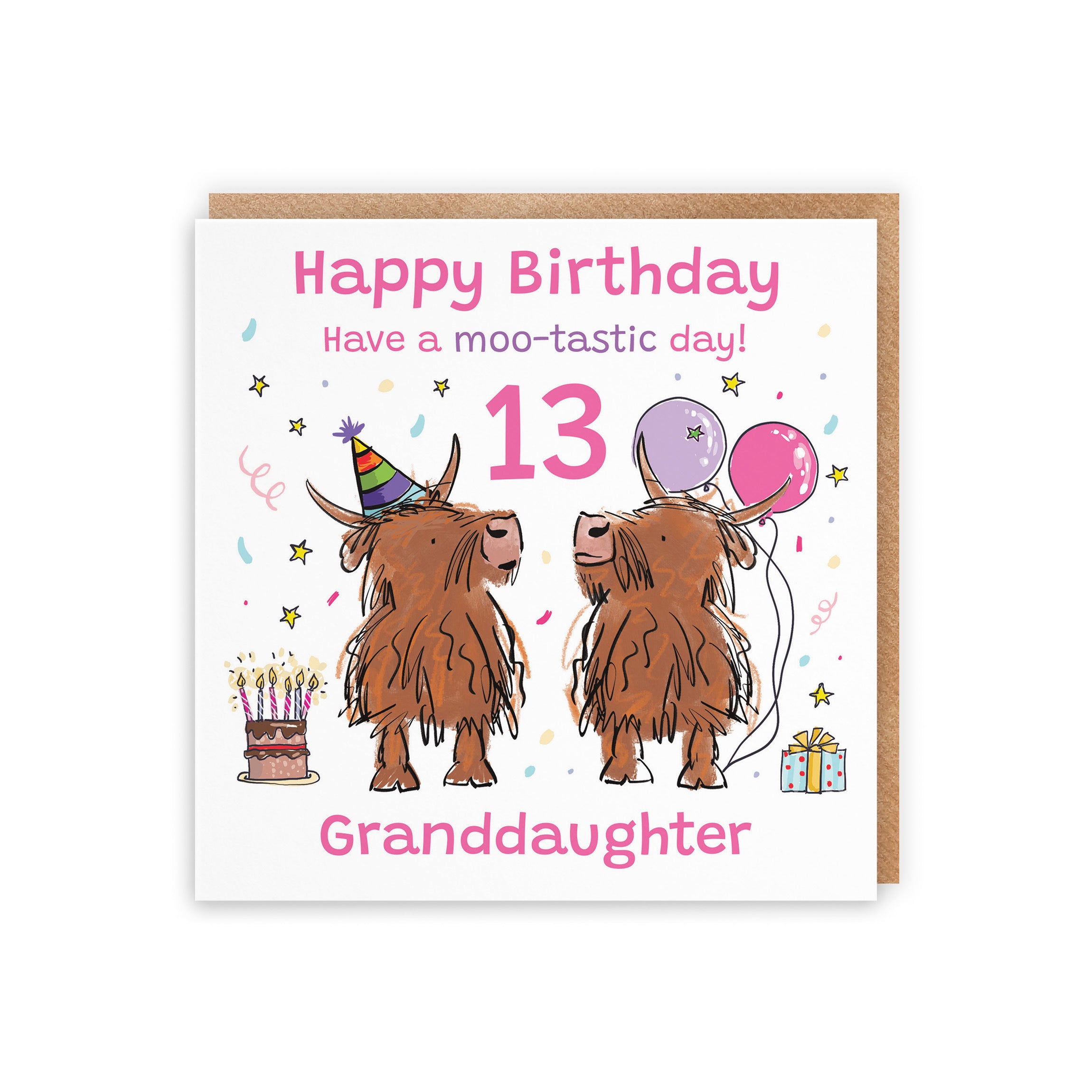 13th Granddaughter Birthday Card Highland Cows Animal Party - Default Title (RM01034)