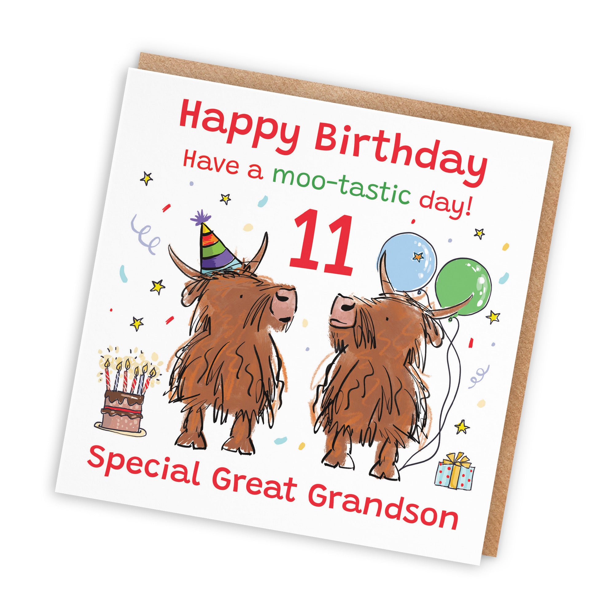 11th Great Grandson Birthday Card Highland Cows Animal Party - Default Title (RM01045)