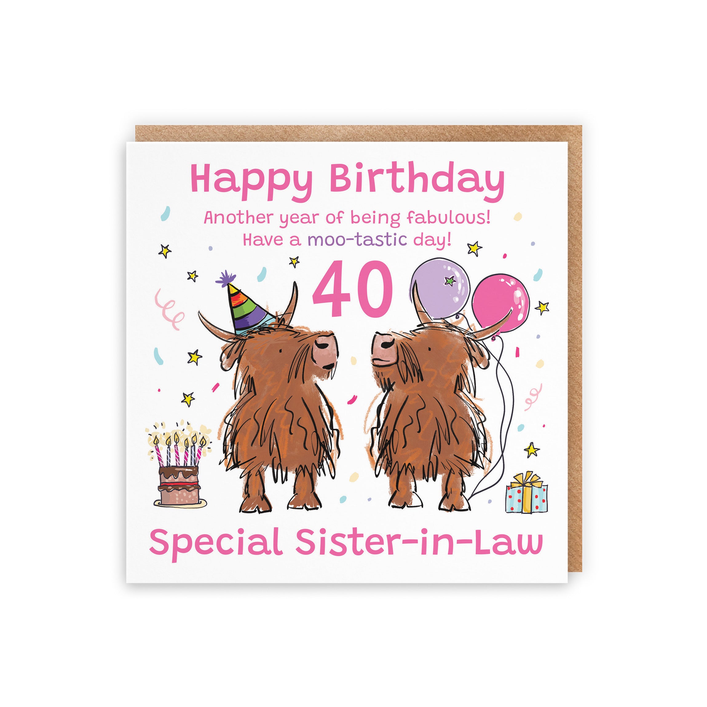 40th Sister-in-Law Birthday Card Highland Cows Animal Party - Default Title (RM01048)