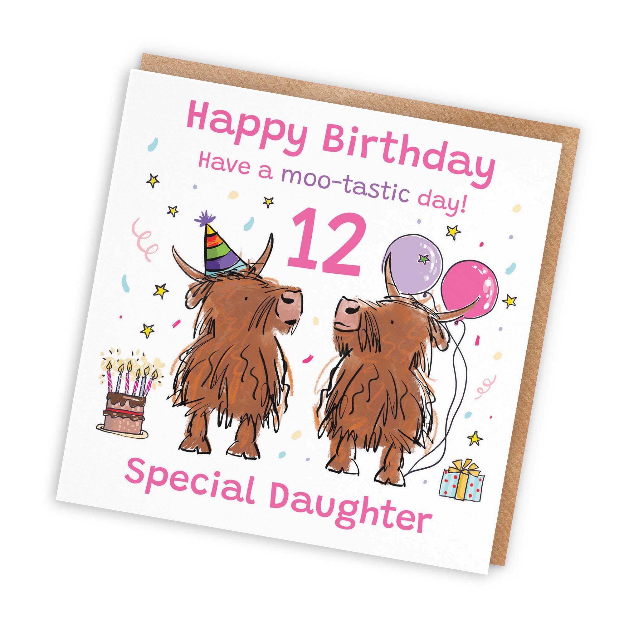 12th Daughter Birthday Card Highland Cows Animal Party - Default Title (RM01051)
