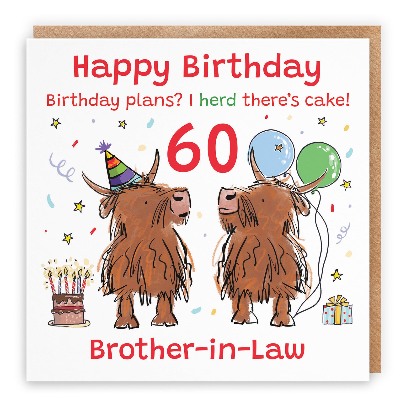 60th Brother-in-Law Birthday Card Highland Cows Animal Party - Default Title (RM01054)