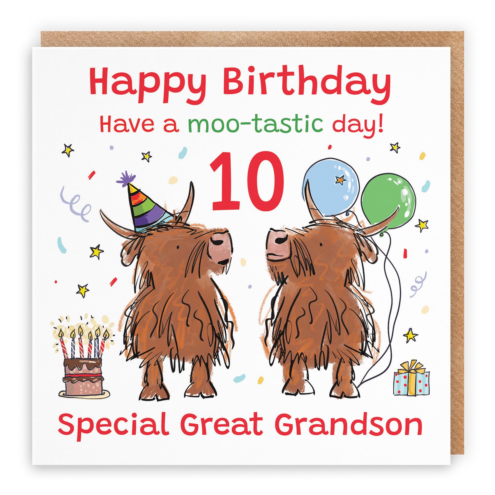 10th Great Grandson Birthday Card Highland Cows Animal Party - Default Title (RM01055)