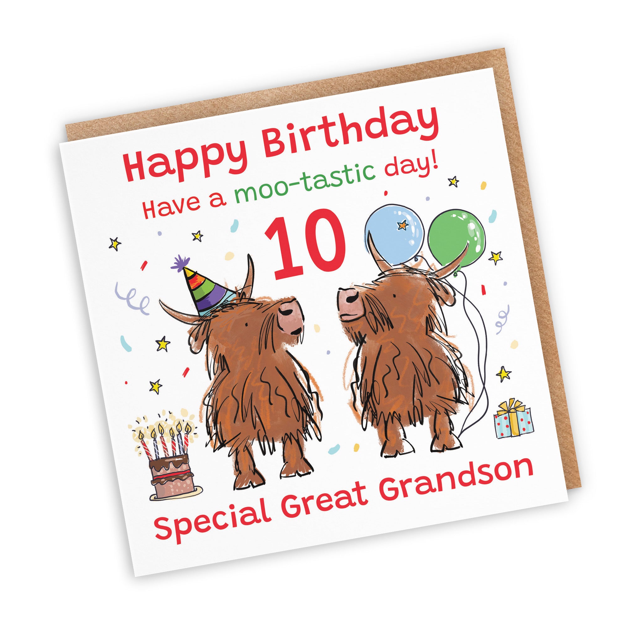 10th Great Grandson Birthday Card Highland Cows Animal Party - Default Title (RM01055)