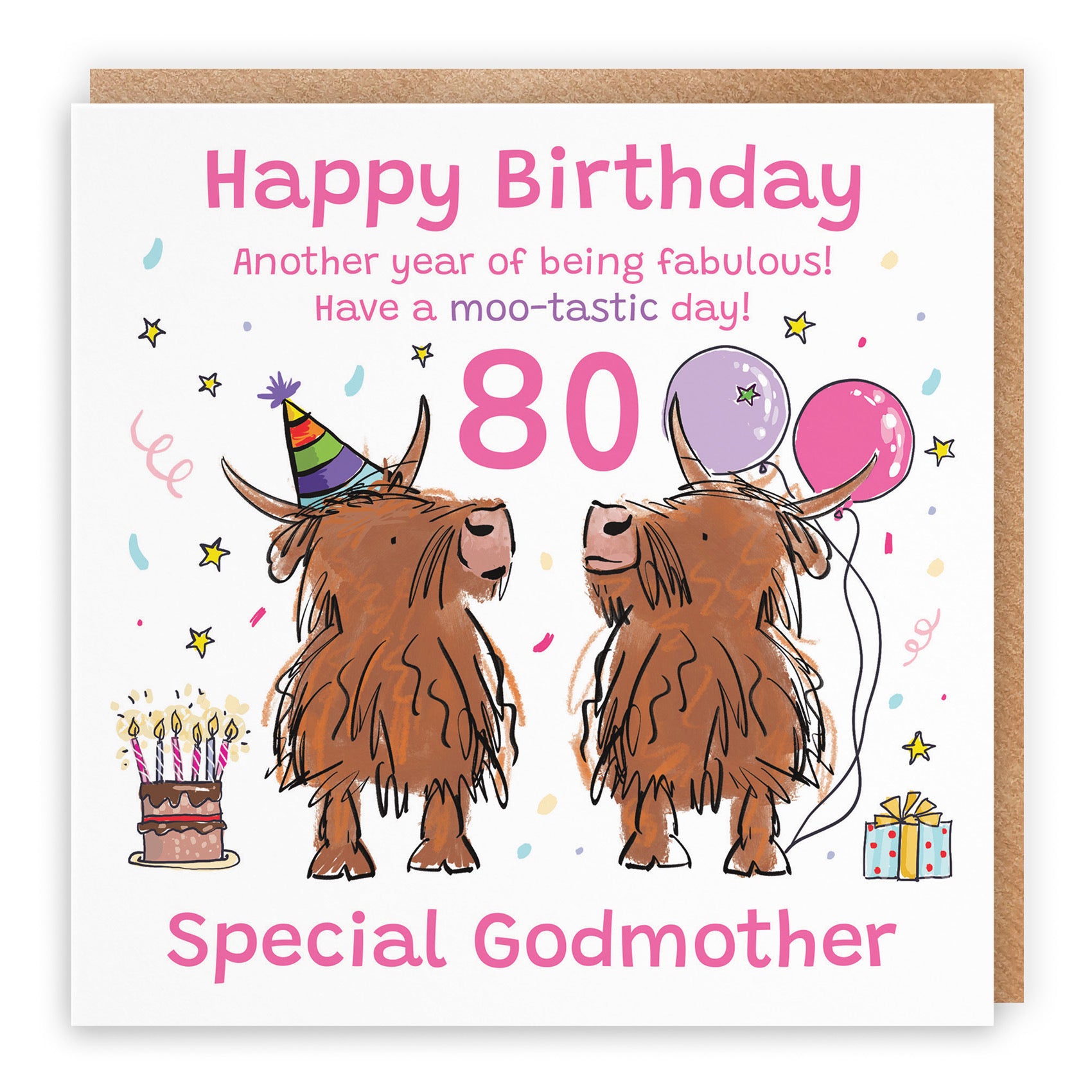 80th Godmother Birthday Card Highland Cows Animal Party - Default Title (RM01056)
