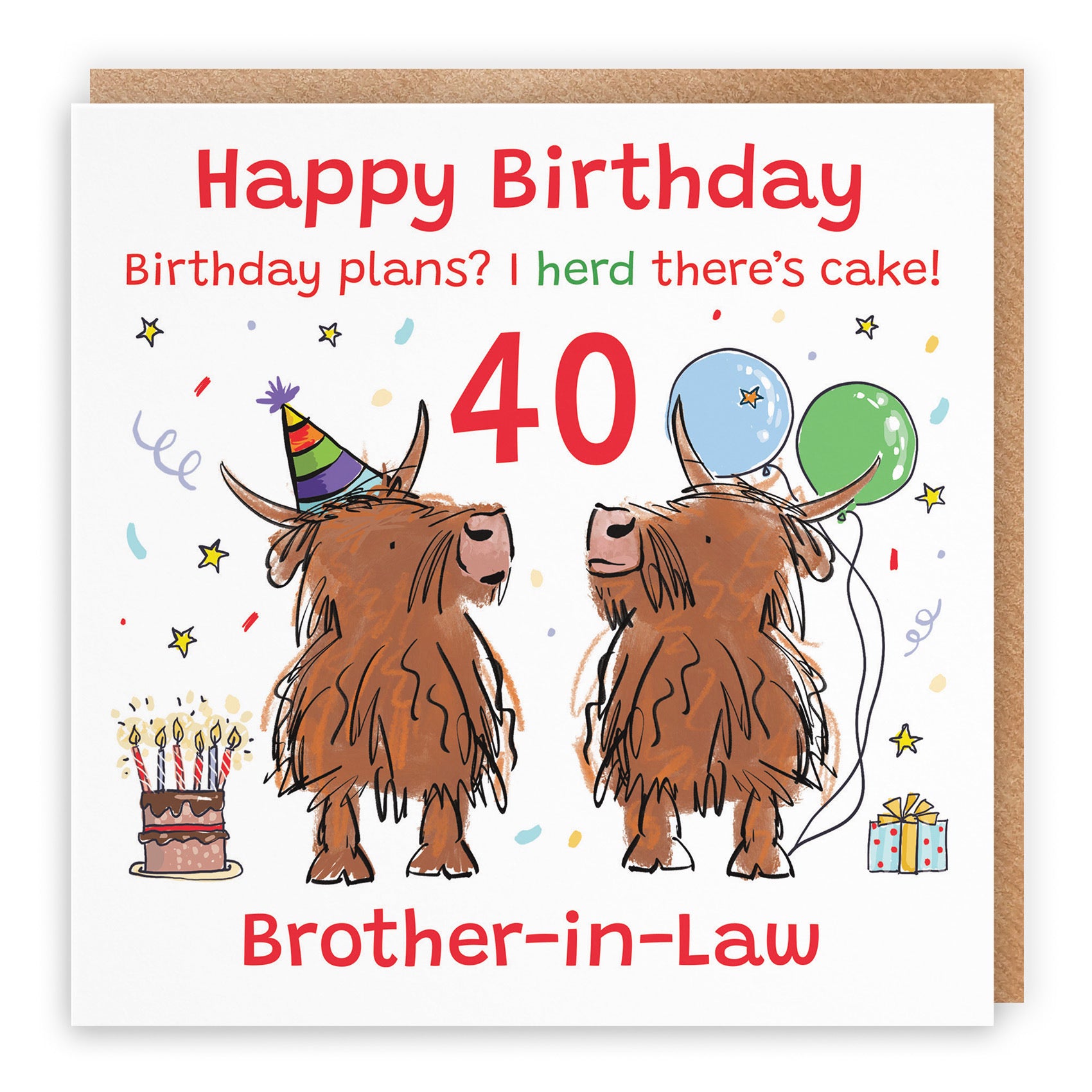40th Brother-in-Law Birthday Card Highland Cows Animal Party - Default Title (RM01058)
