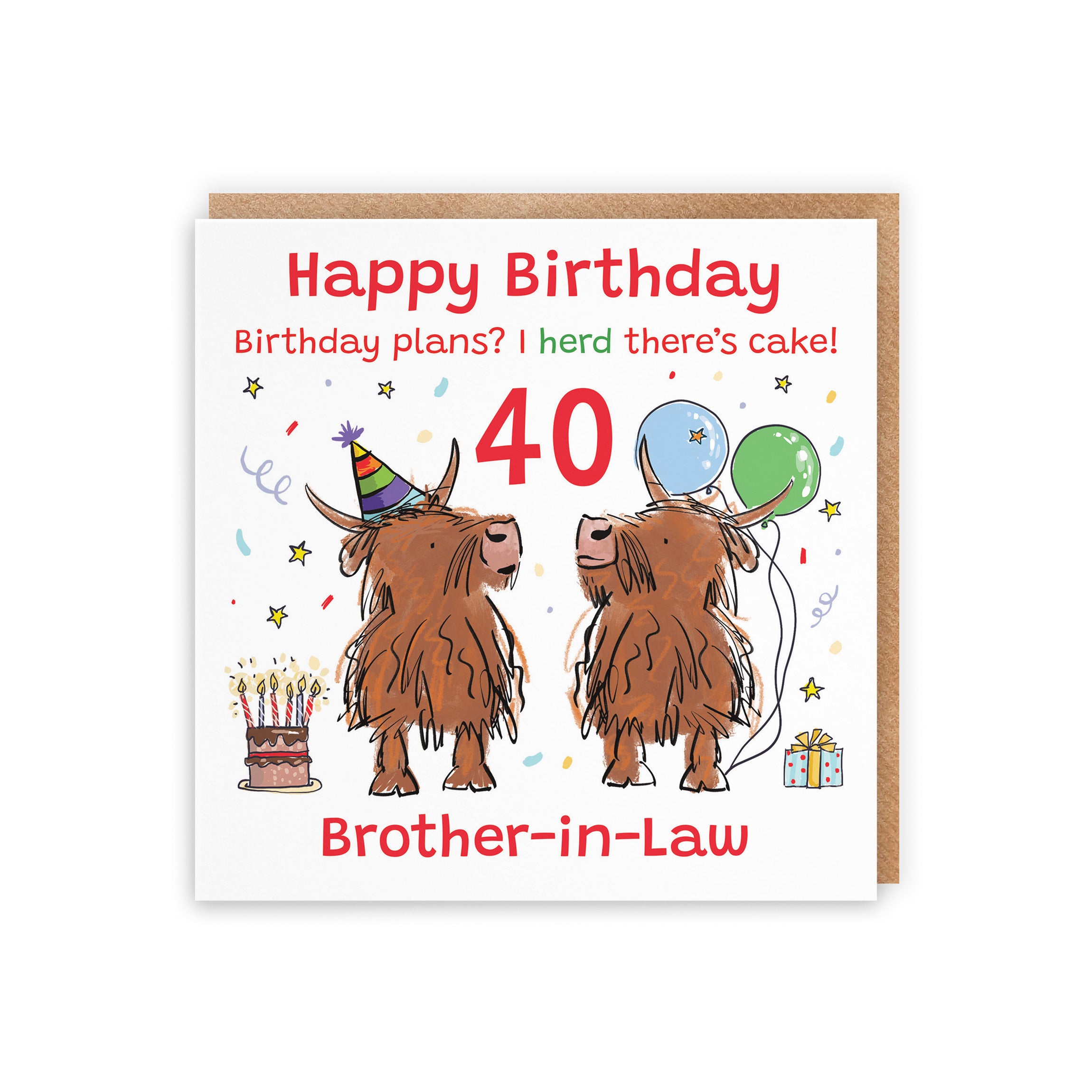 40th Brother-in-Law Birthday Card Highland Cows Animal Party - Default Title (RM01058)