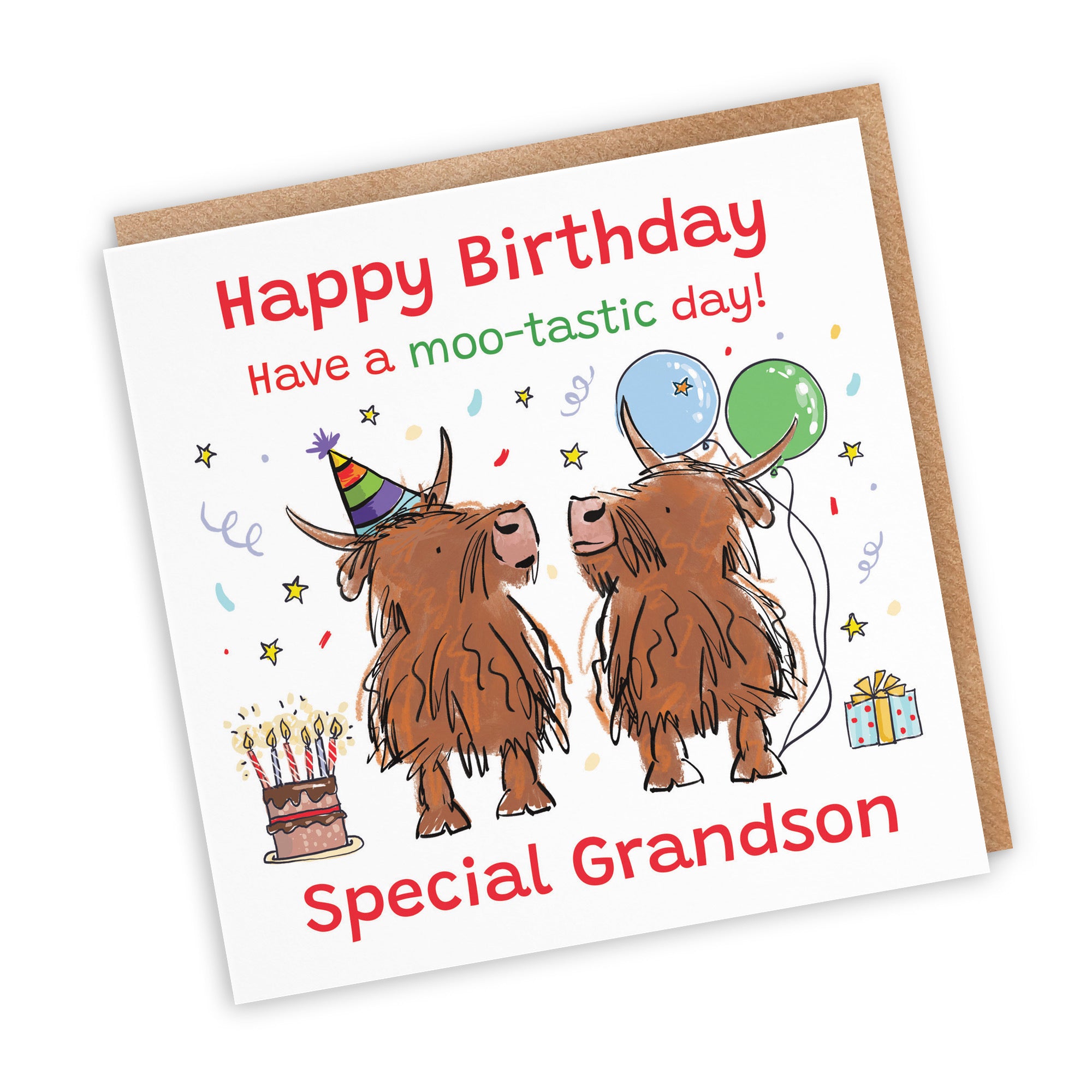 Grandson Birthday Card Highland Cows Animal Party - Default Title (RM01064)
