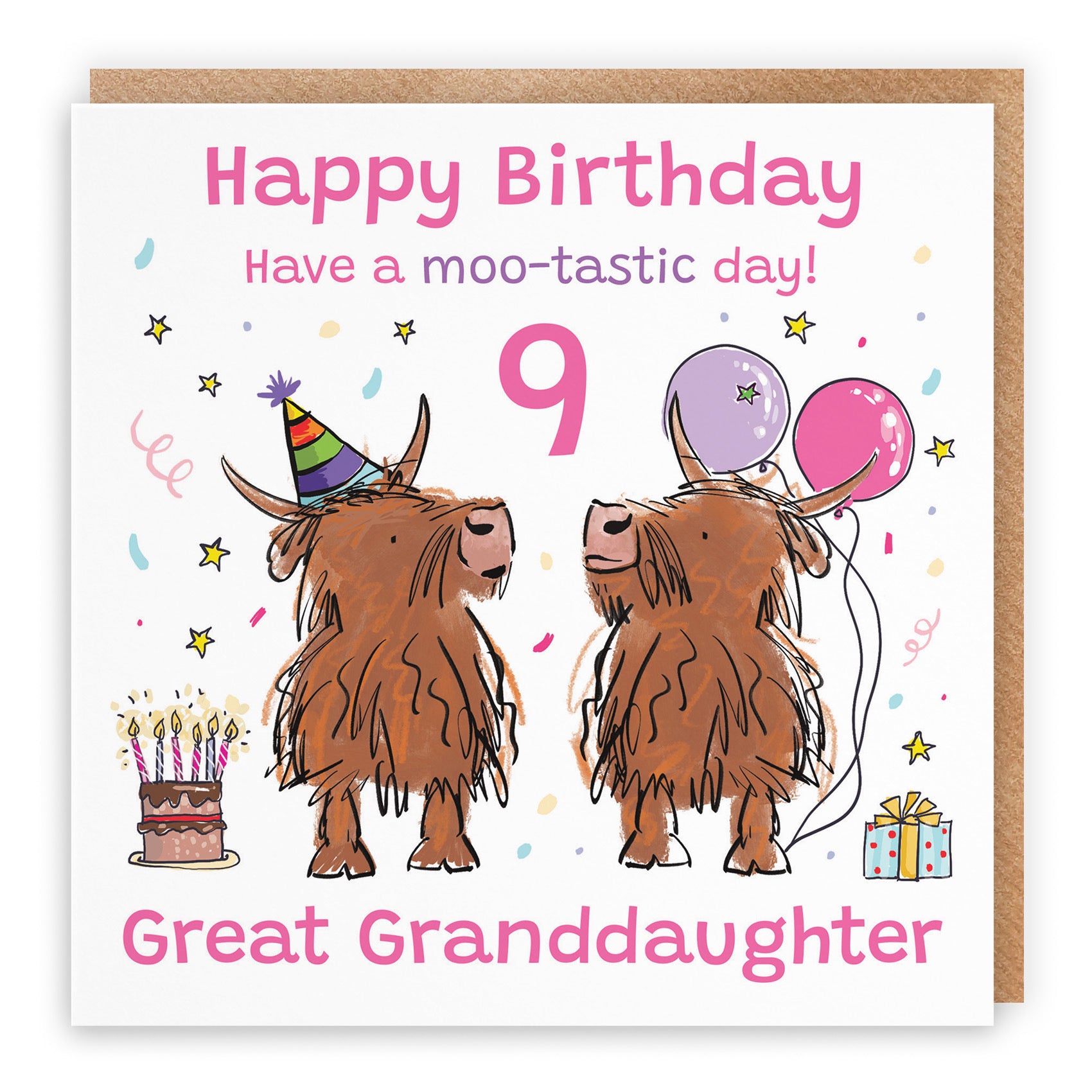 9th Great Granddaughter Birthday Card Highland Cows Animal Party - Default Title (RM01071)