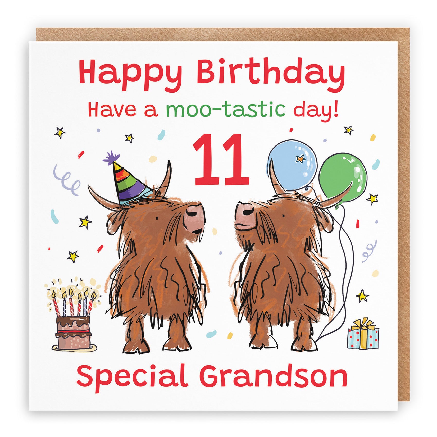 11th Grandson Birthday Card Highland Cows Animal Party - Default Title (RM01073)