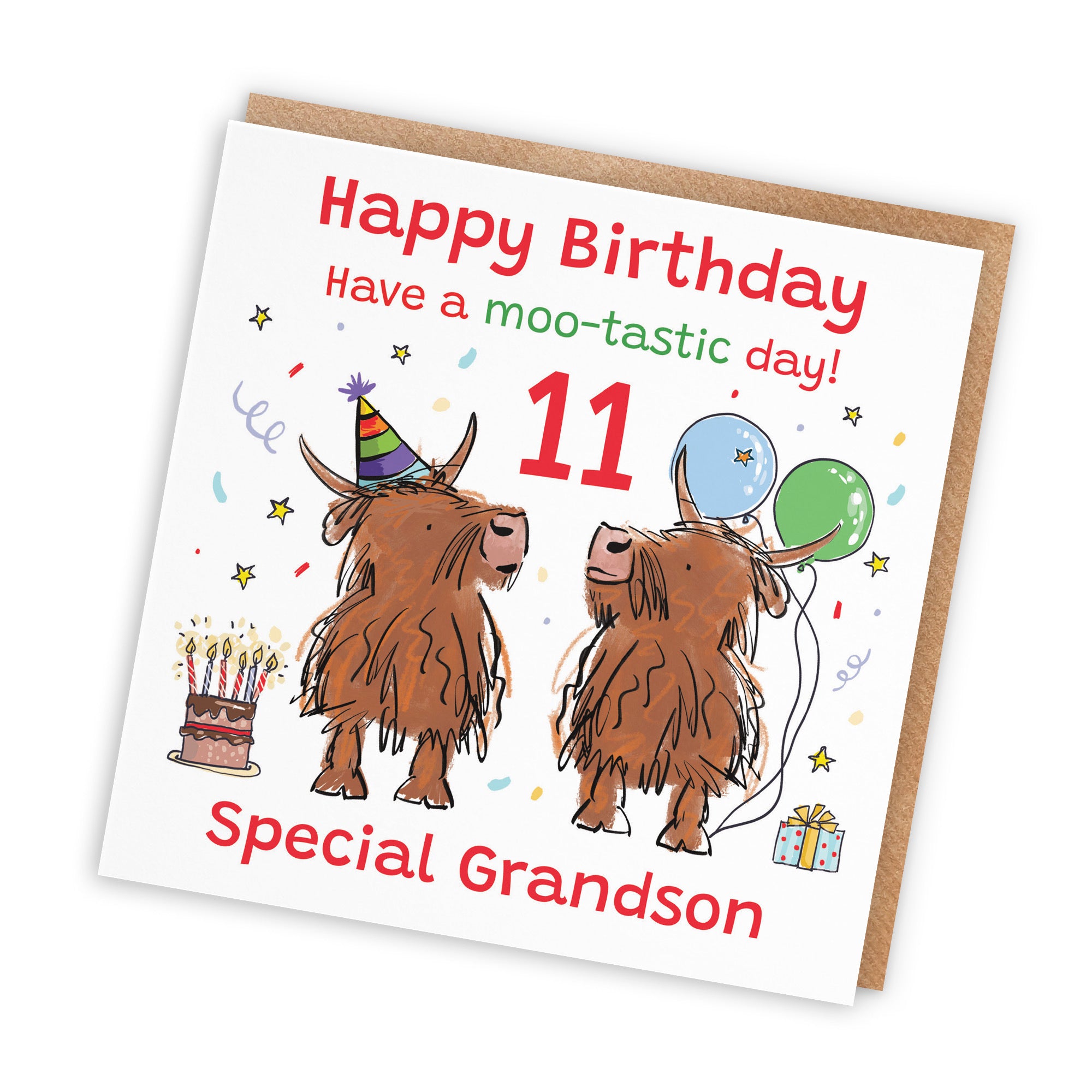 11th Grandson Birthday Card Highland Cows Animal Party - Default Title (RM01073)