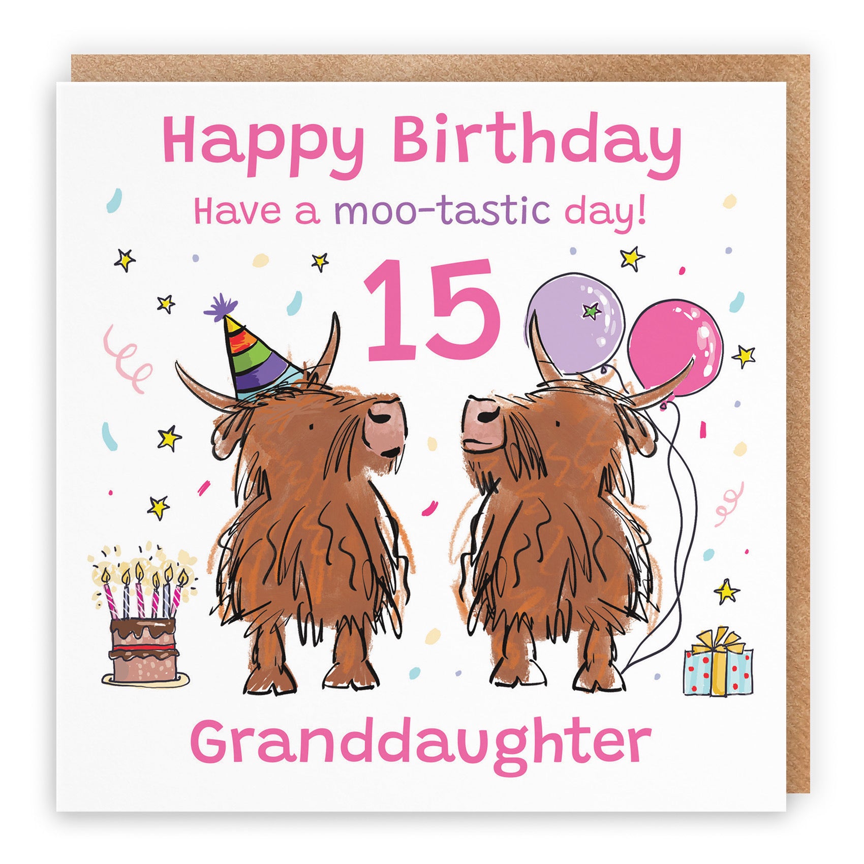 15th Granddaughter Birthday Card Highland Cows Animal Party - Default Title (RM01077)