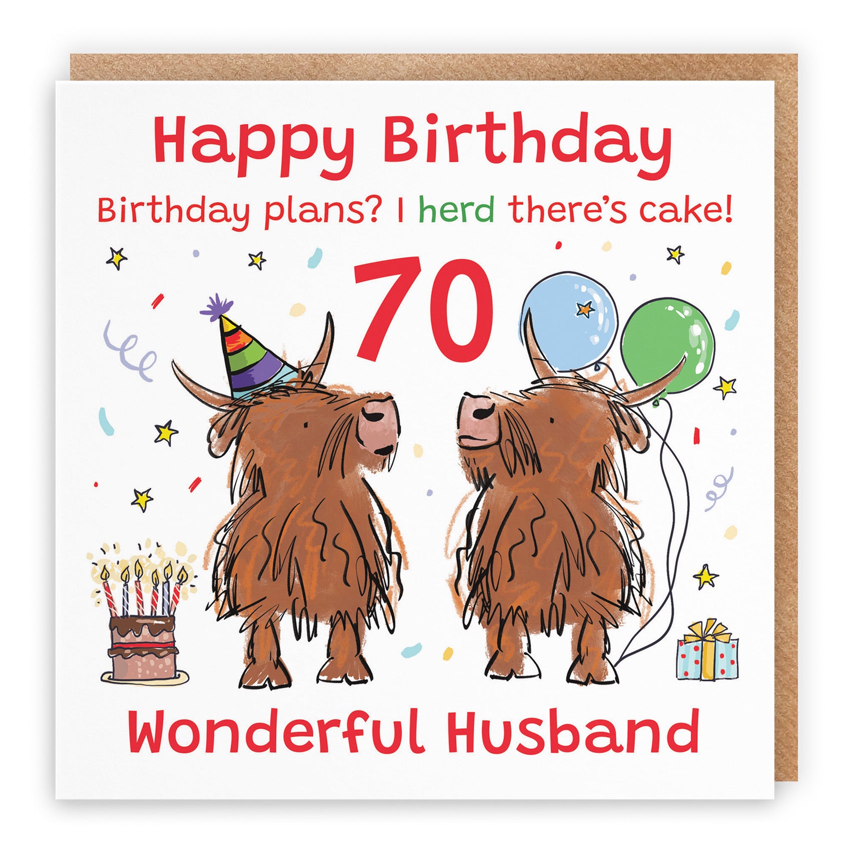 70th Husband Birthday Card Highland Cows Animal Party - Default Title (RM01081)