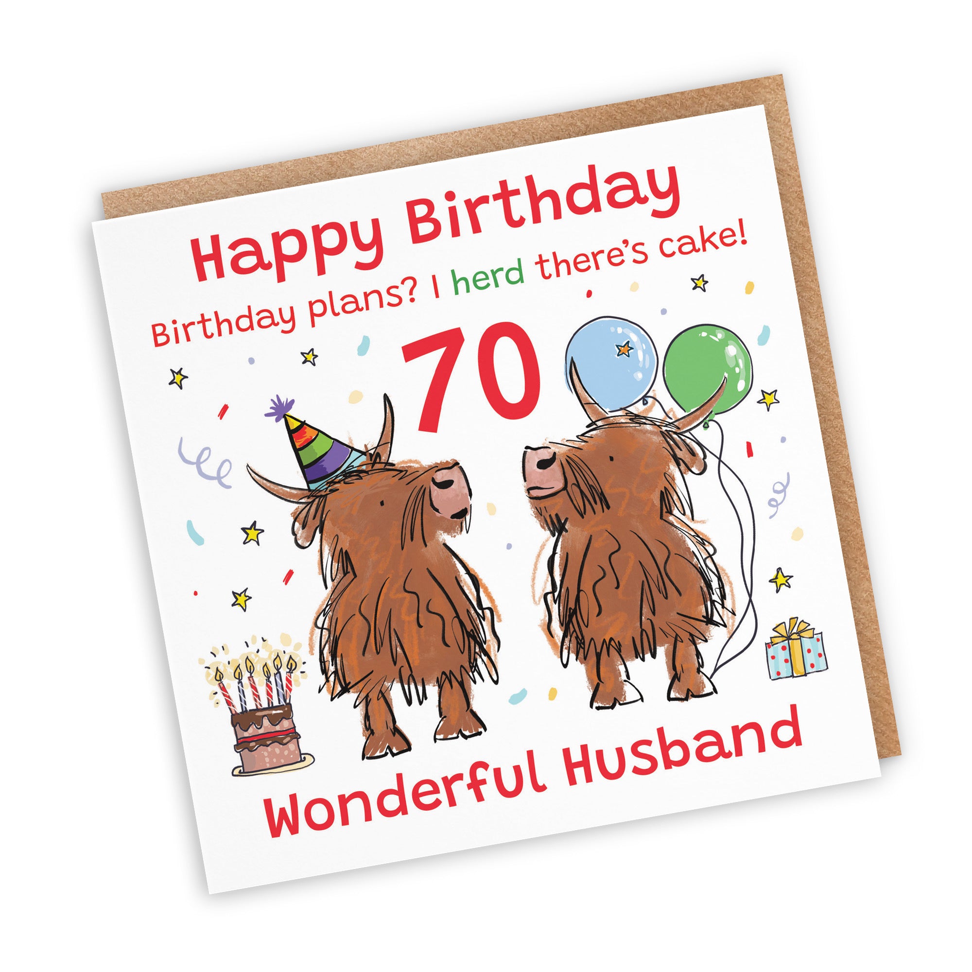 70th Husband Birthday Card Highland Cows Animal Party - Default Title (RM01081)
