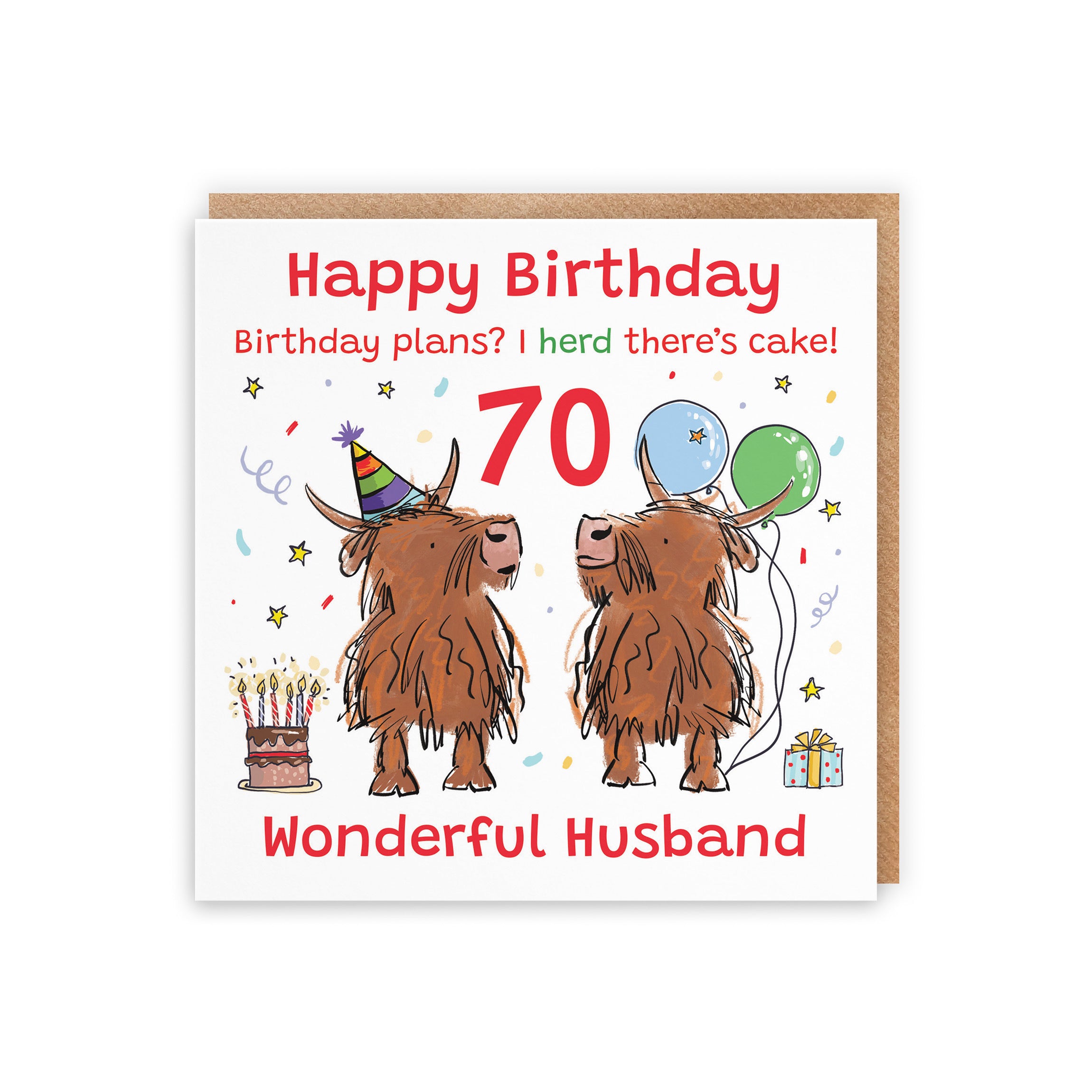 70th Husband Birthday Card Highland Cows Animal Party - Default Title (RM01081)