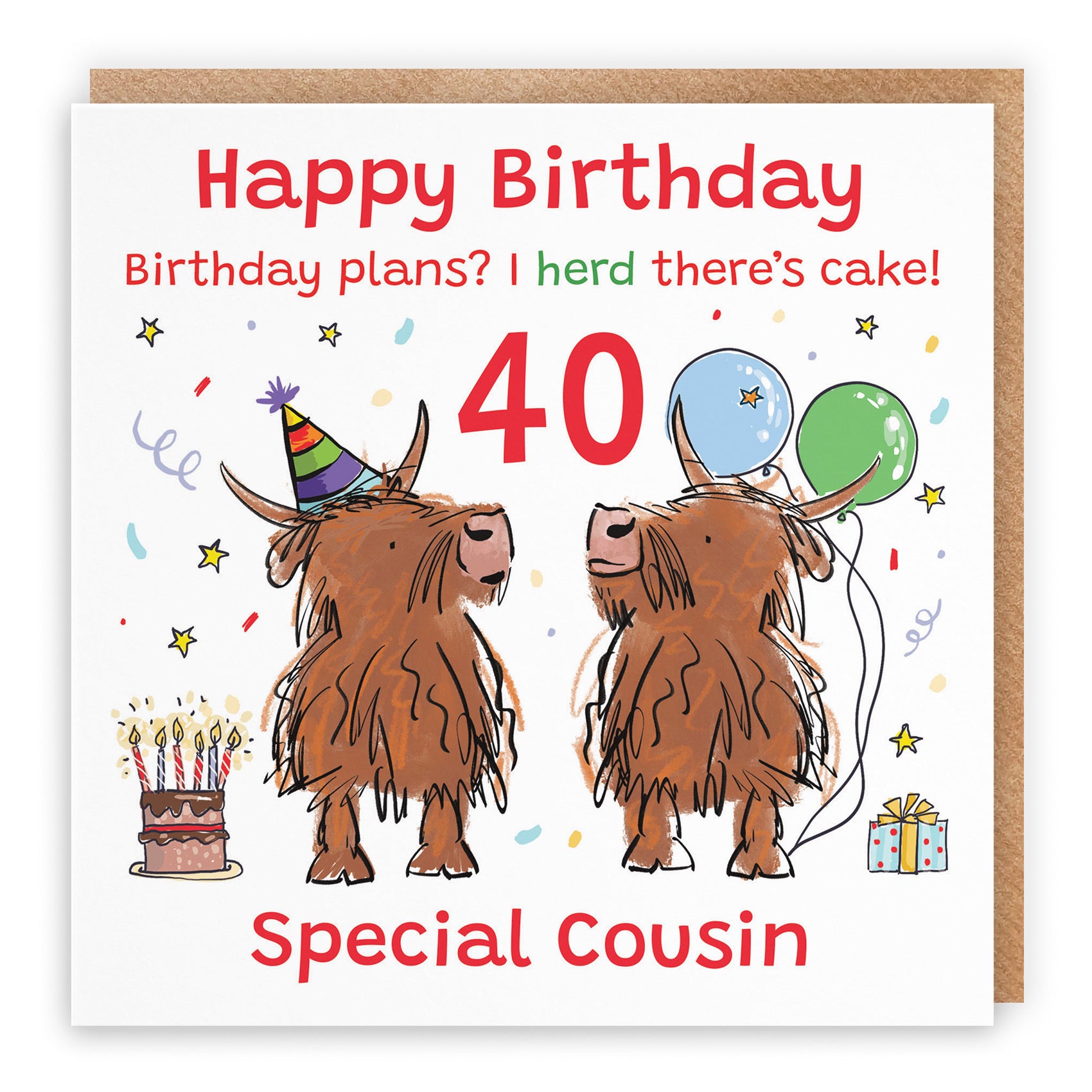 40th Cousin Birthday Card Highland Cows Animal Party - Default Title (RM01086)